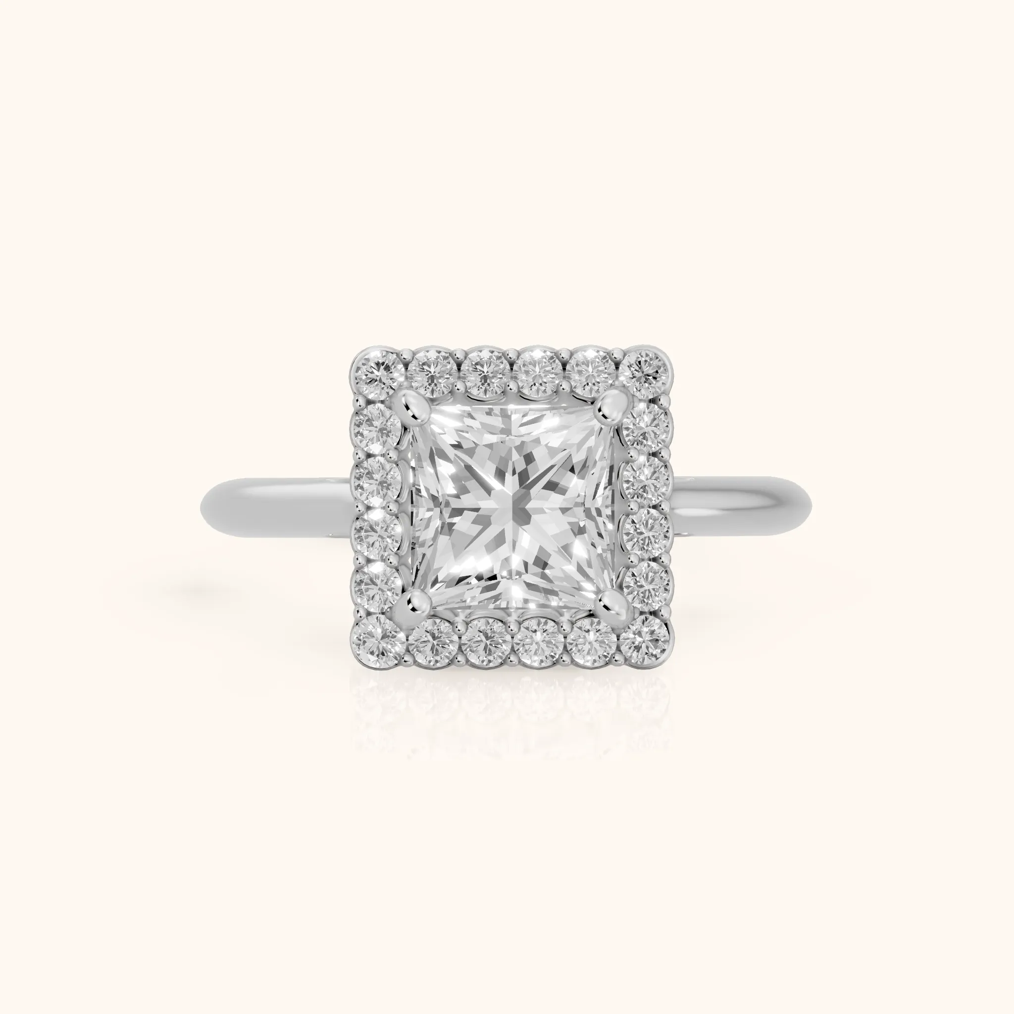 Rae Floral Halo Princess Diamond Engagement Ring in Silver — view 1