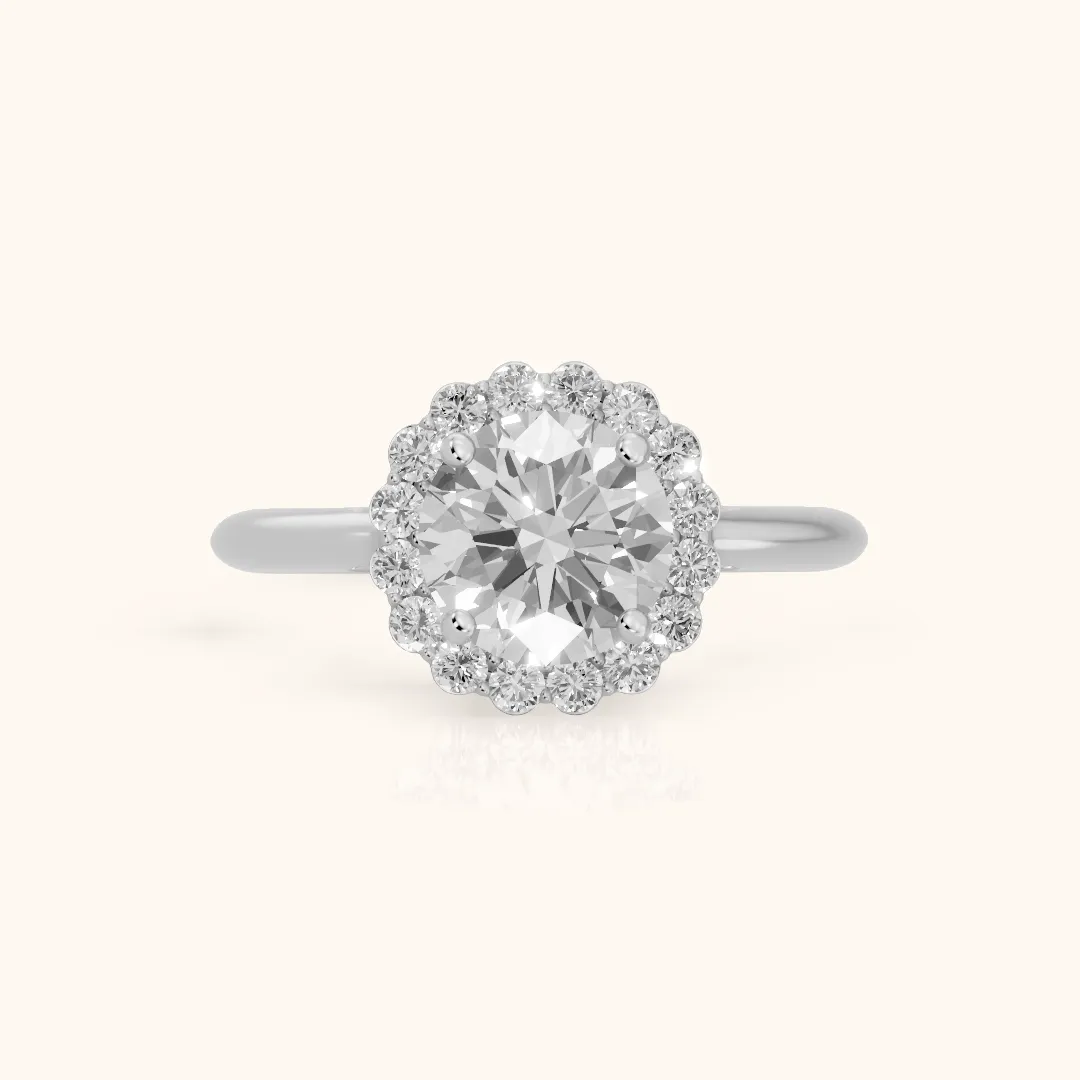 Rae Floral Halo Round Diamond Engagement Ring in White Gold — view 2