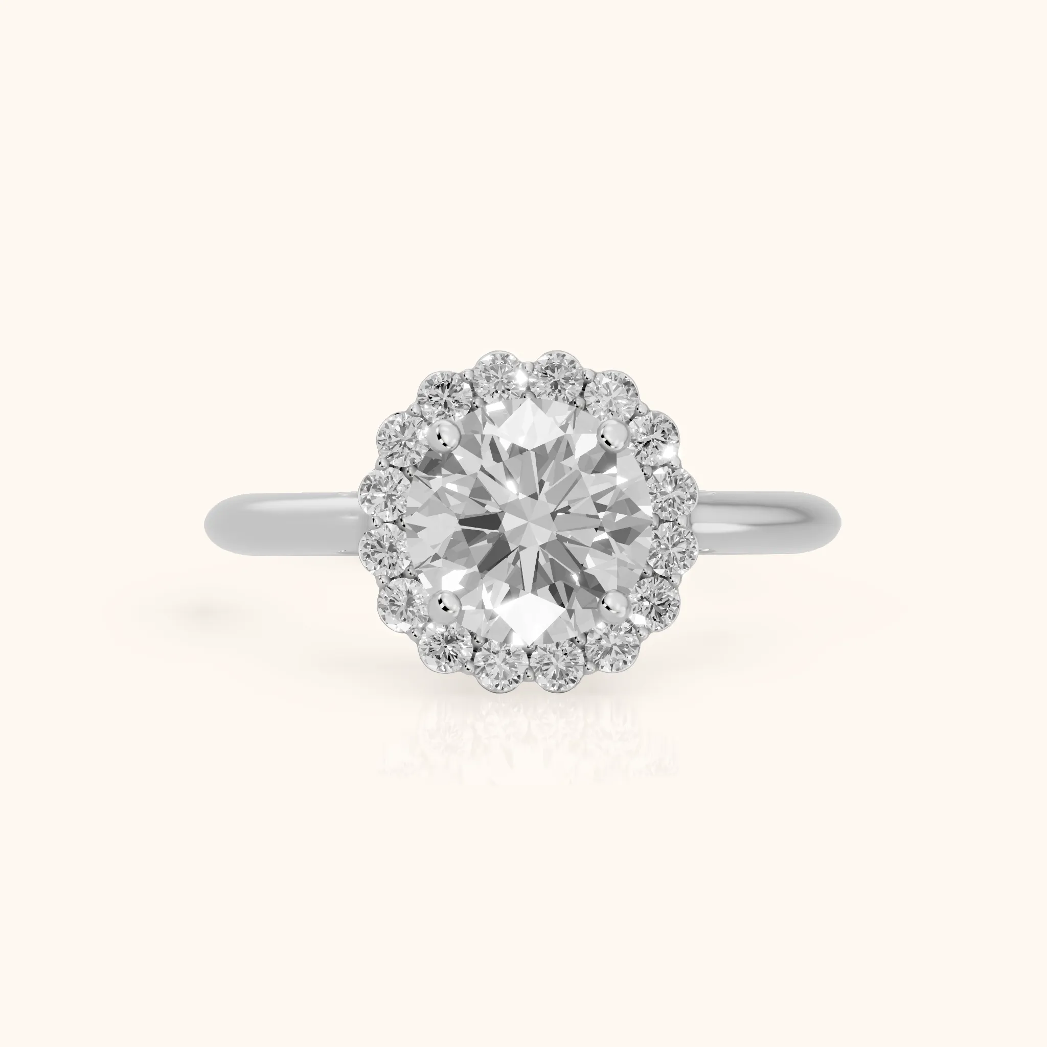 Rae Floral Halo Round Diamond Engagement Ring in White Gold — view 1