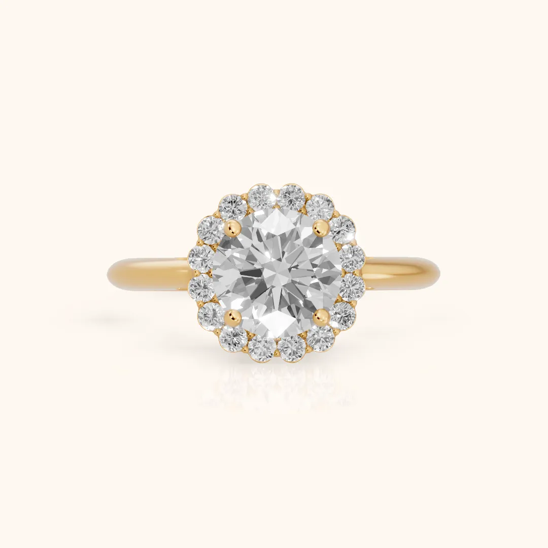Rae Floral Halo Round Diamond Engagement Ring in Yellow Gold — view 2