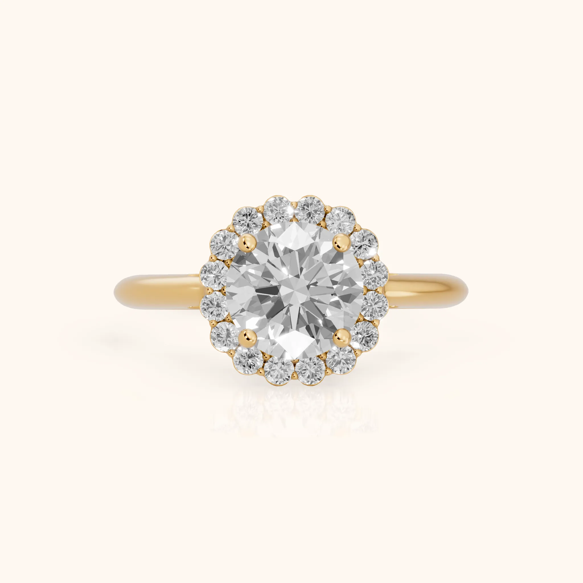 Rae Floral Halo Round Diamond Engagement Ring in Yellow Gold — view 1