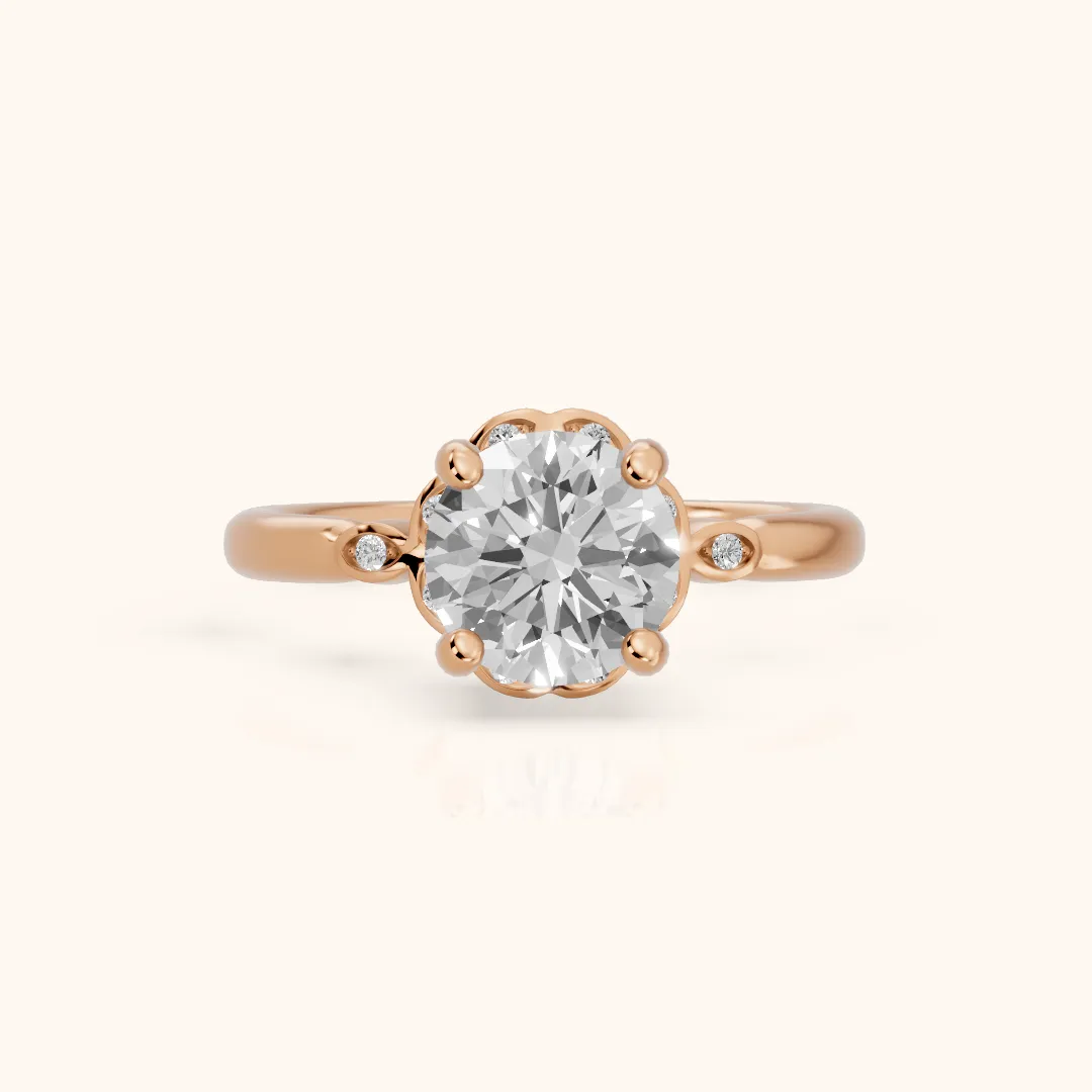 Rachel Petal Round Diamond Engagement Ring in Rose Gold — view 2