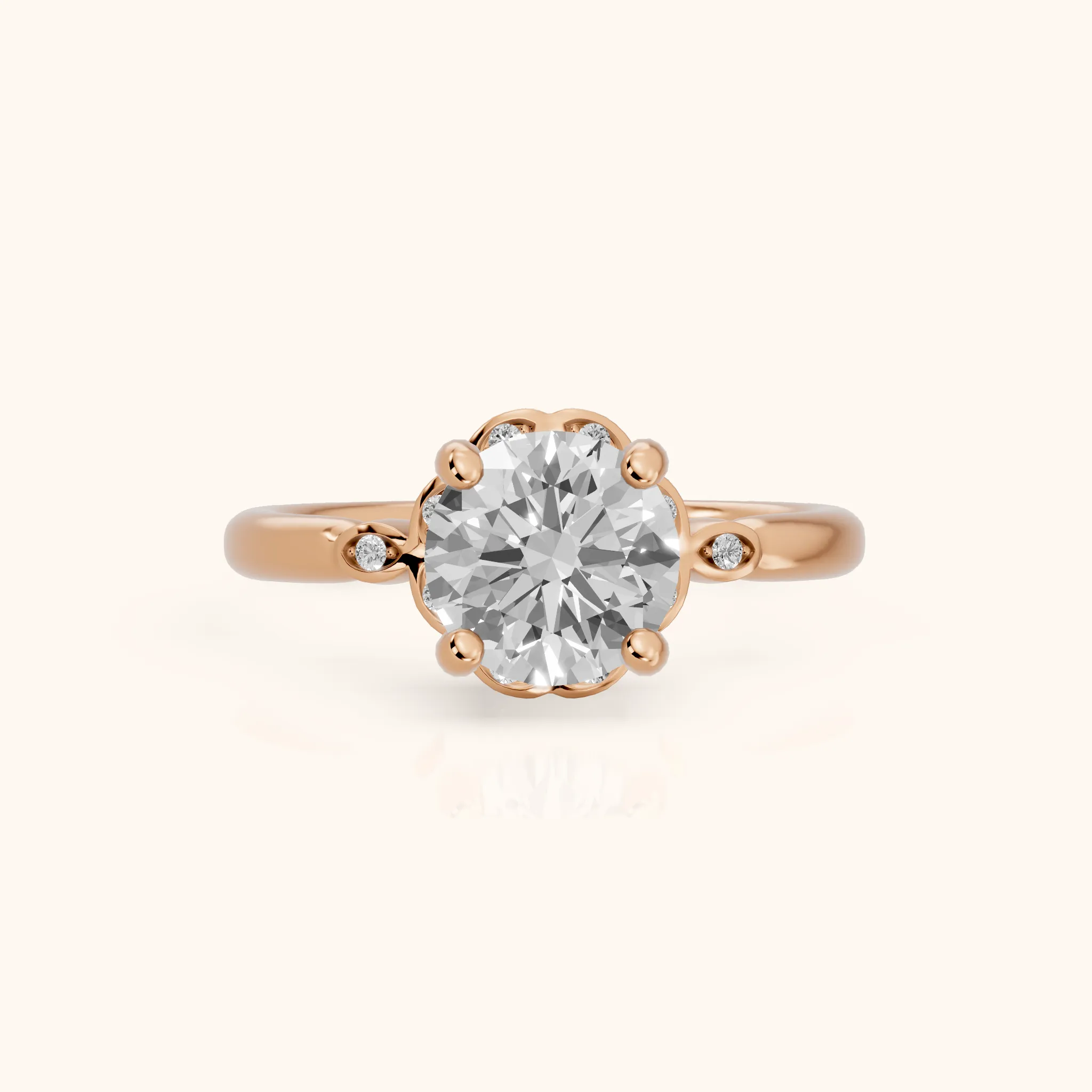 Rachel Petal Round Diamond Engagement Ring in Rose Gold — view 1