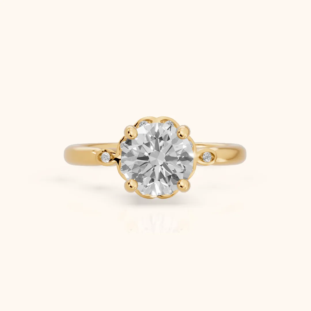 Rachel Petal Round Diamond Engagement Ring in Yellow Gold — view 2