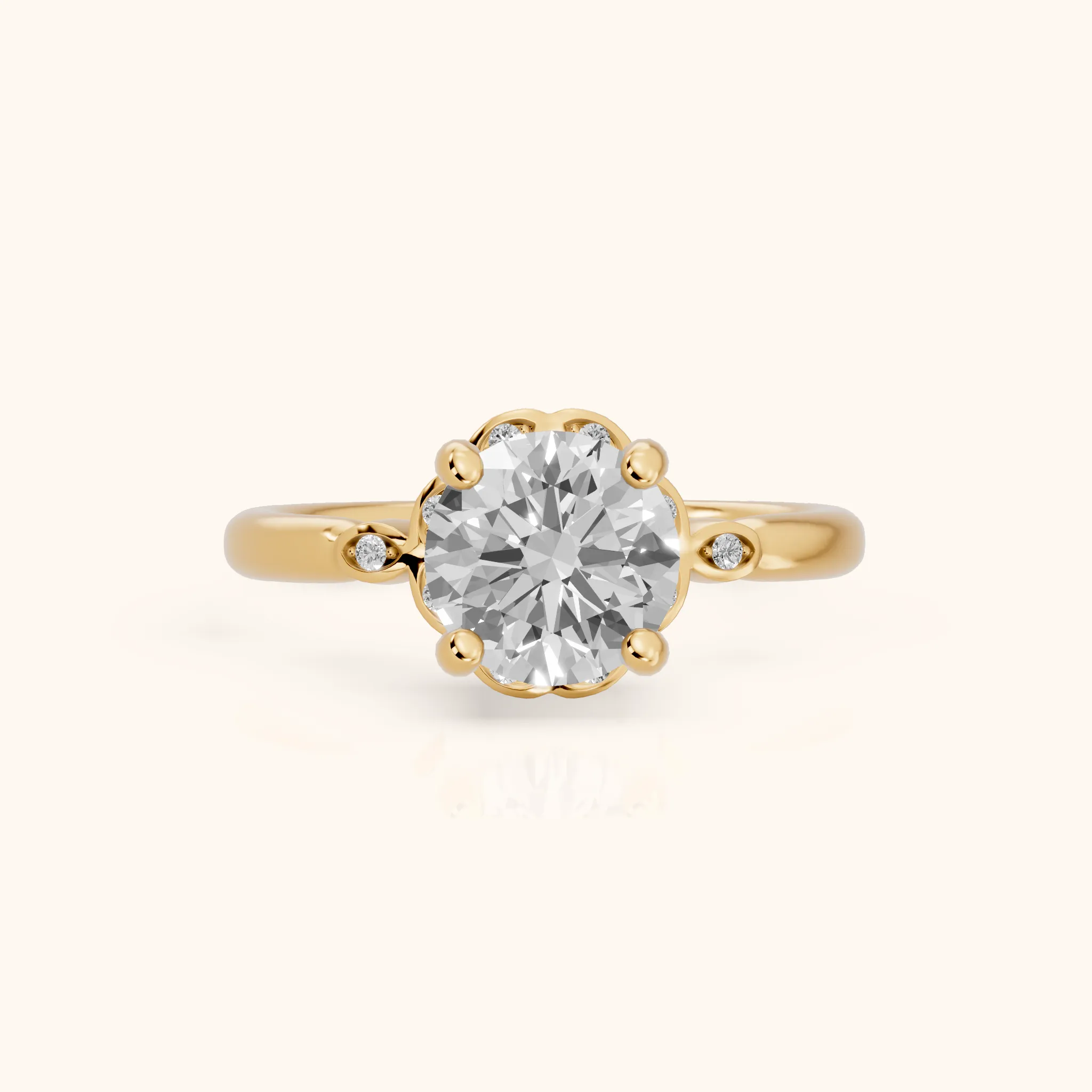 Rachel Petal Round Diamond Engagement Ring in Yellow Gold — view 1