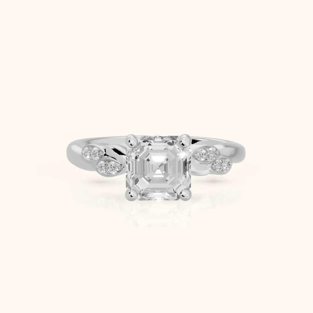 Robin Leaf Twist Asscher Diamond Engagement Ring in White Gold — view 2