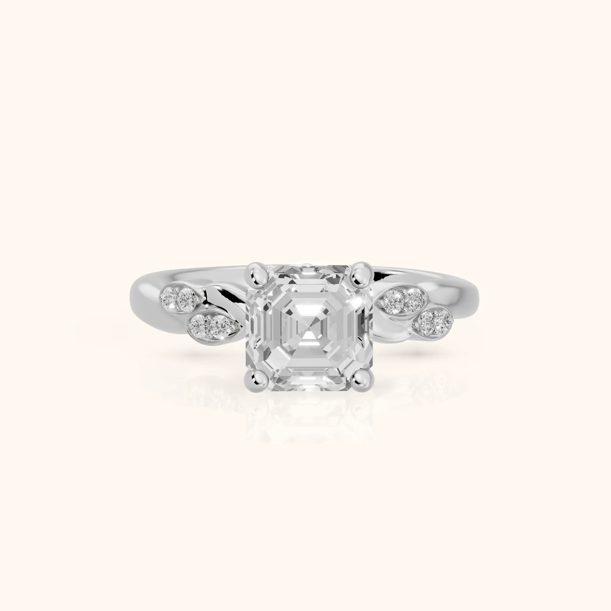 Robin Leaf Twist Asscher Diamond Engagement Ring in White Gold — view 1