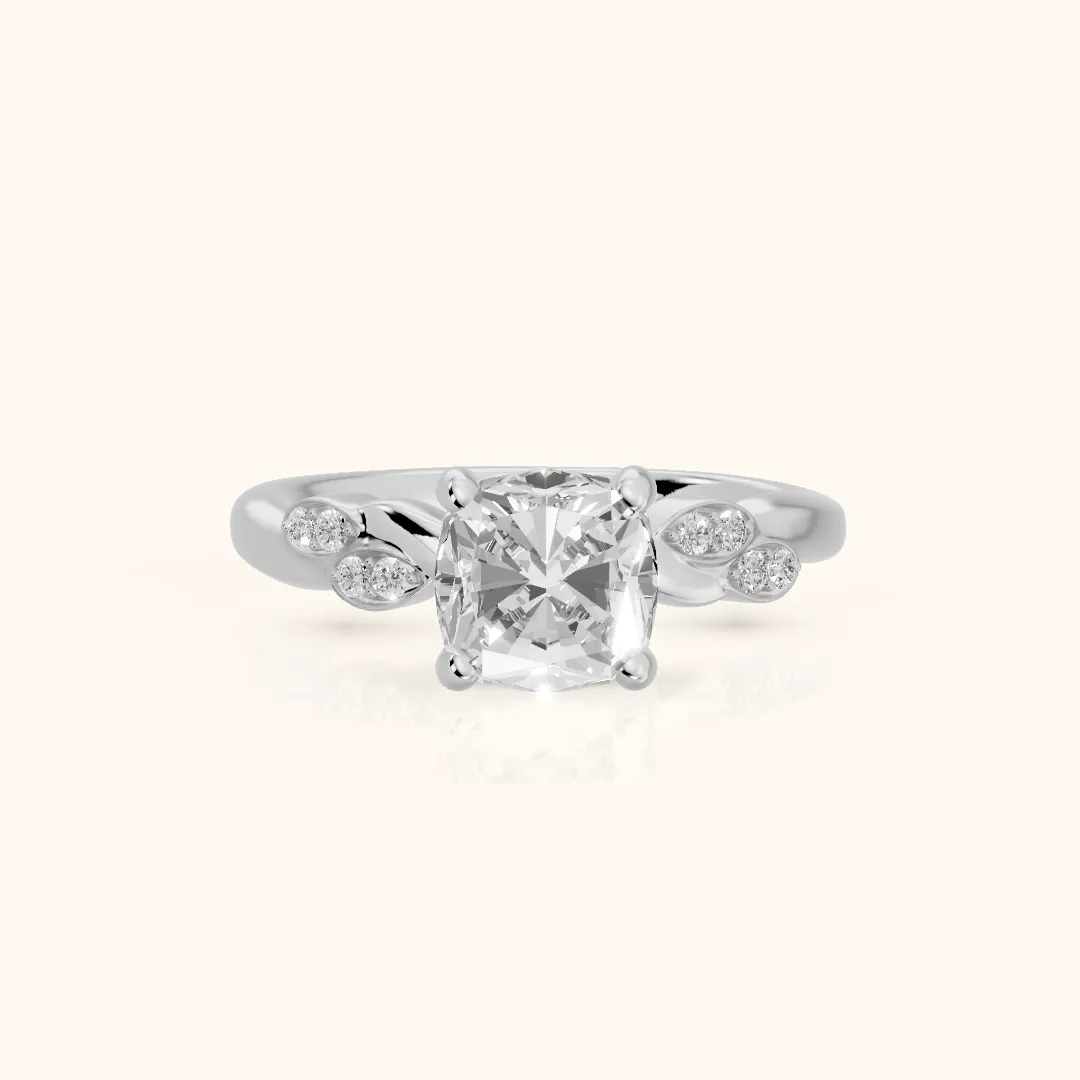 Robin Leaf Twist Cushion Diamond Engagement Ring in Platinum — view 2