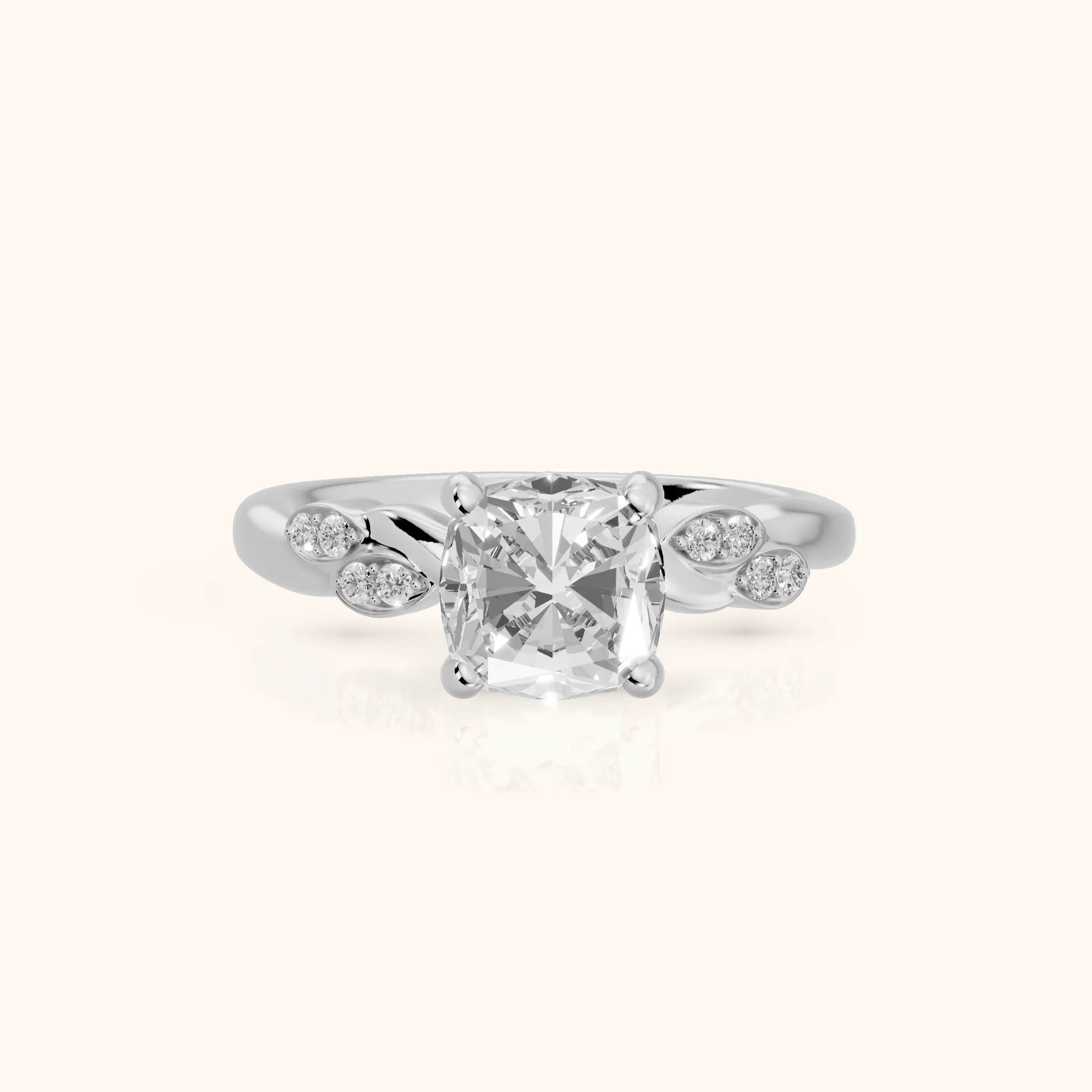 Robin Leaf Twist Cushion Diamond Engagement Ring in Platinum — view 1