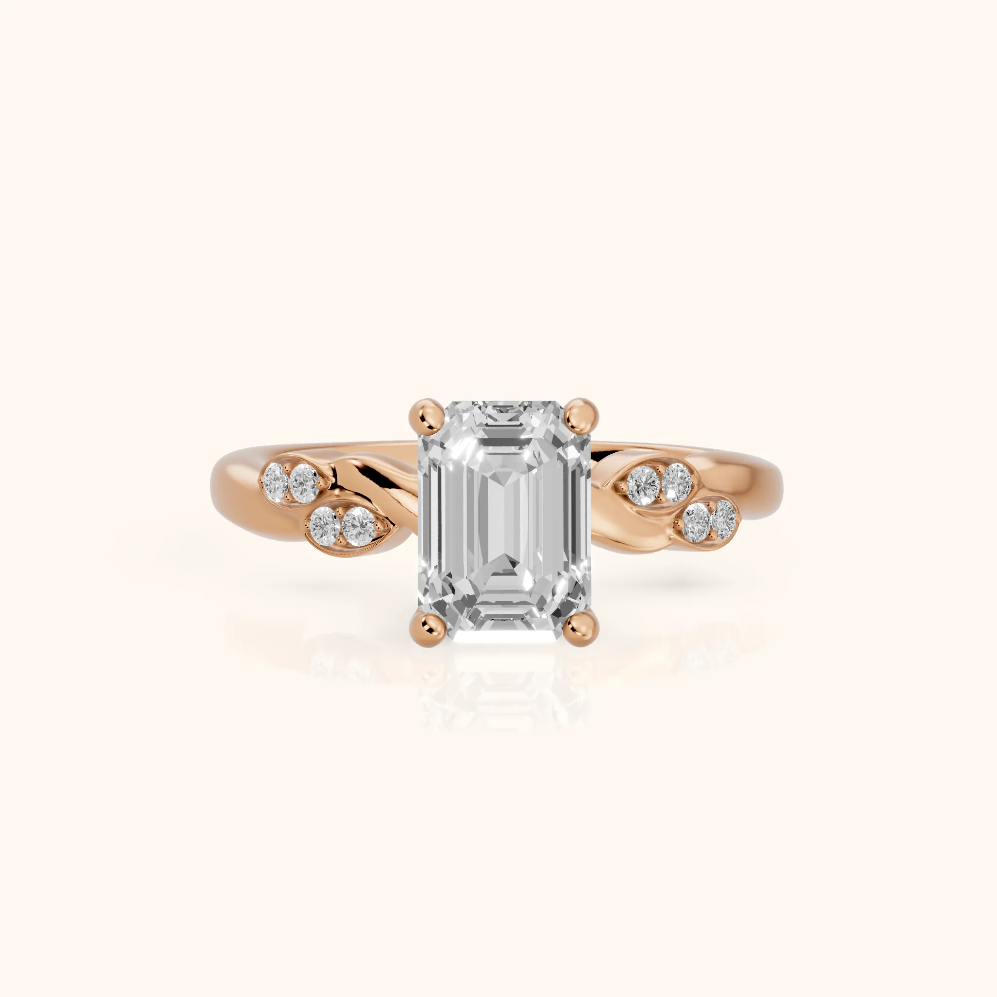 Robin Leaf Twist Emerald Diamond Engagement Ring in Rose Gold — view 1