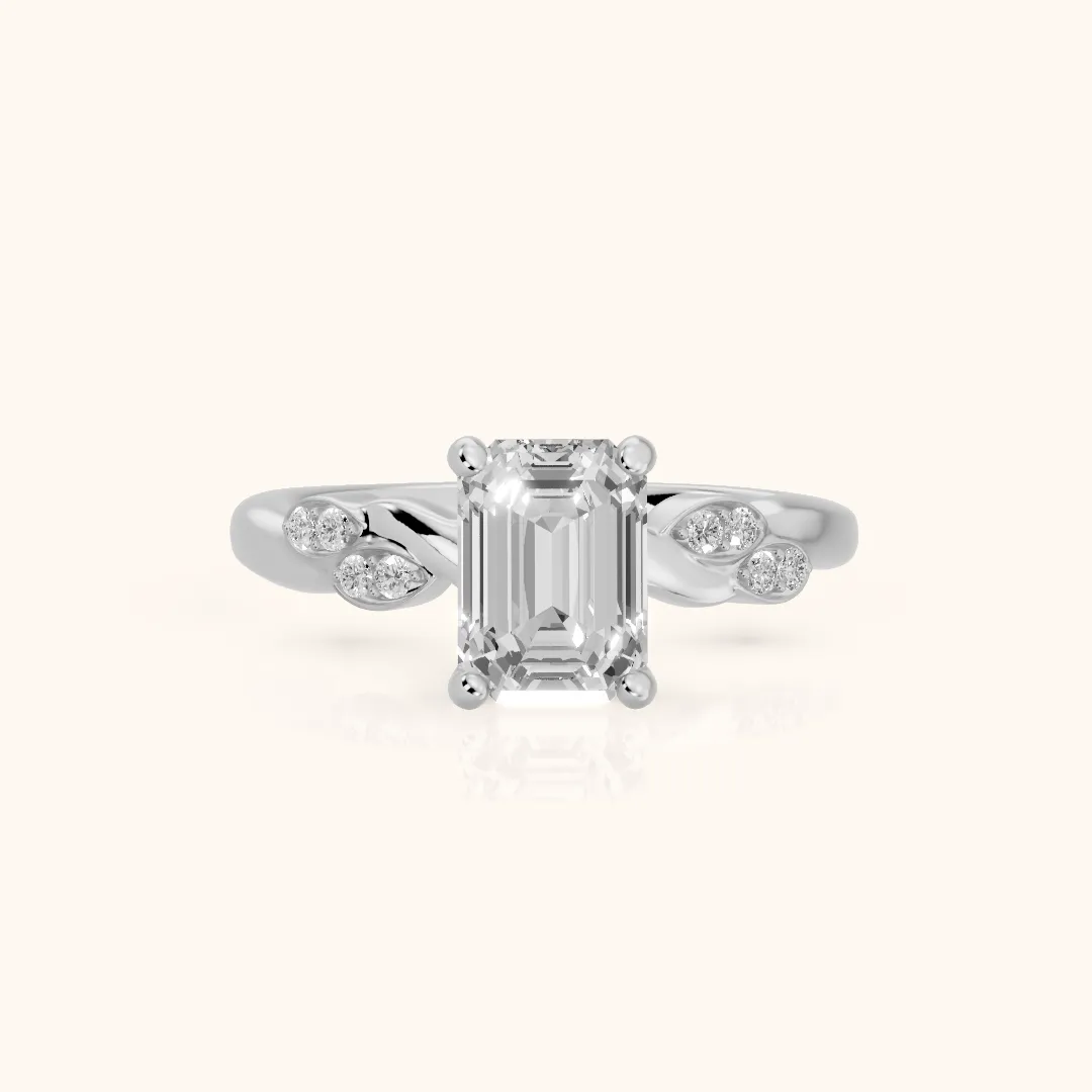 Robin Leaf Twist Emerald Diamond Engagement Ring in Platinum — view 2