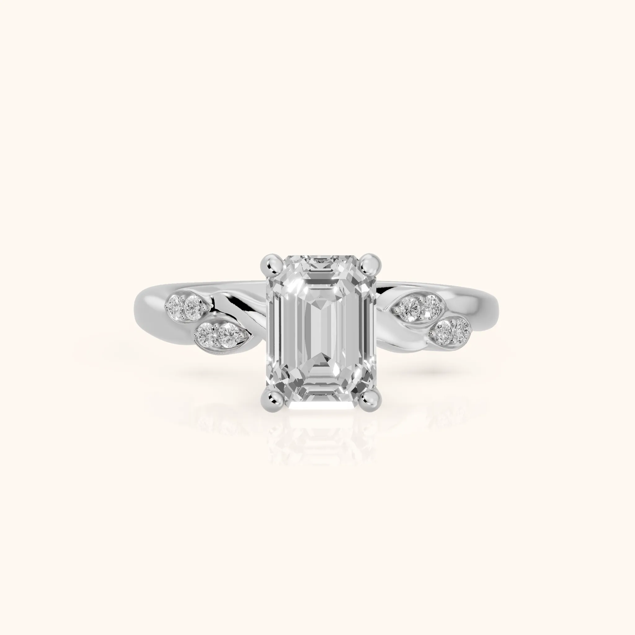 Robin Leaf Twist Emerald Diamond Engagement Ring in Platinum — view 1