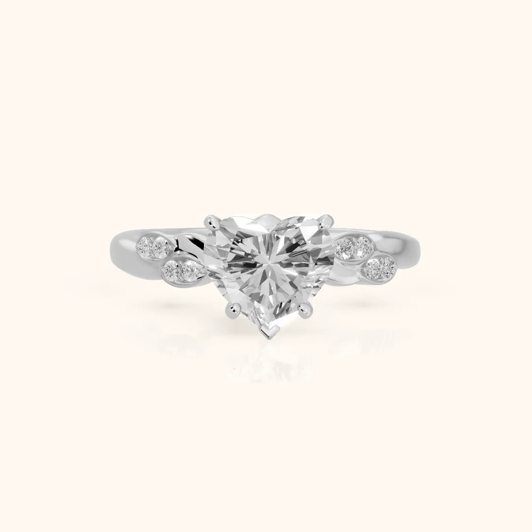 Robin Leaf Twist Heart Diamond Engagement Ring in White Gold — view 2