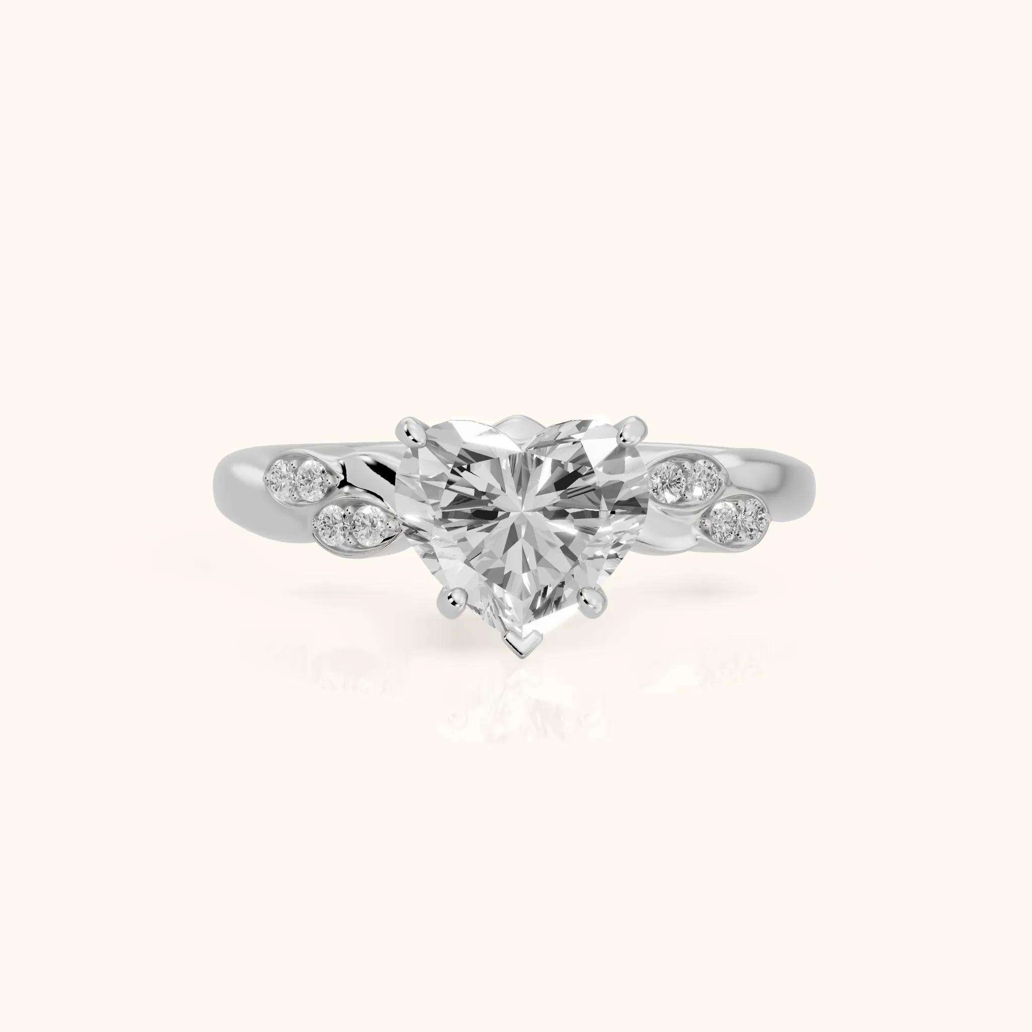 Robin Leaf Twist Heart Diamond Engagement Ring in White Gold — view 1