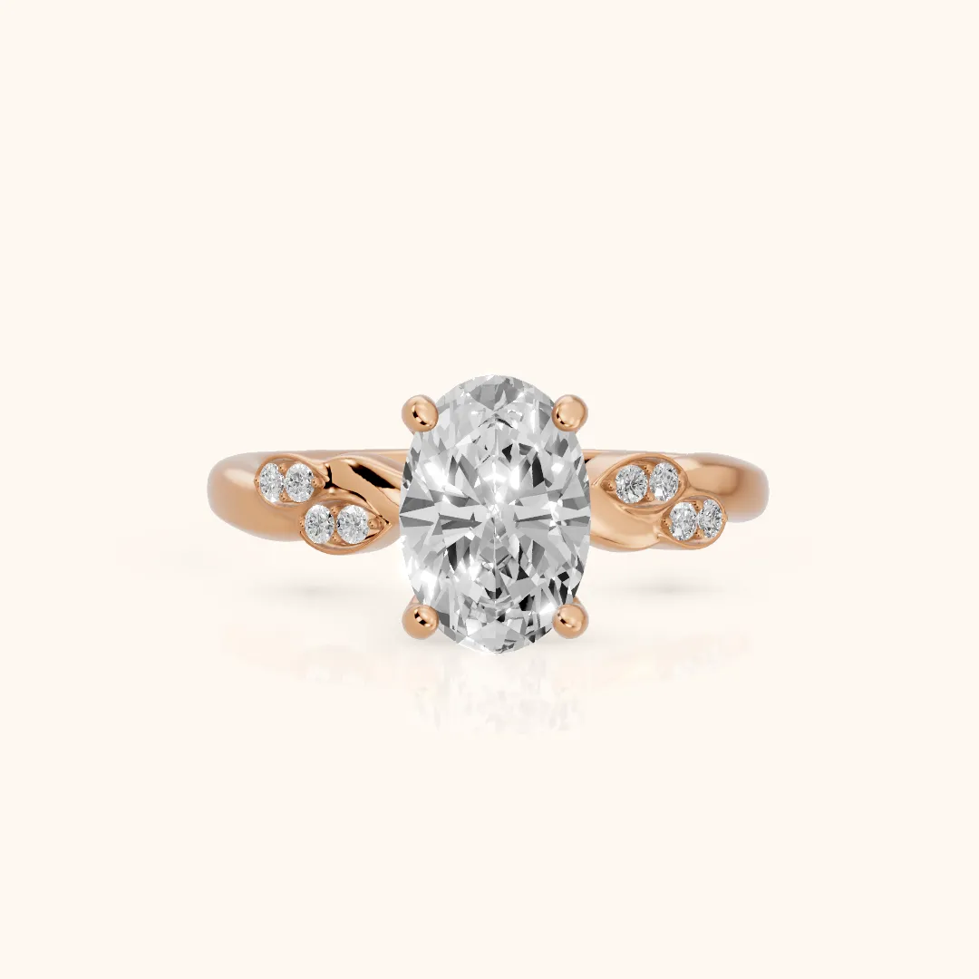 Robin Leaf Twist Oval Diamond Engagement Ring in Rose Gold — view 2