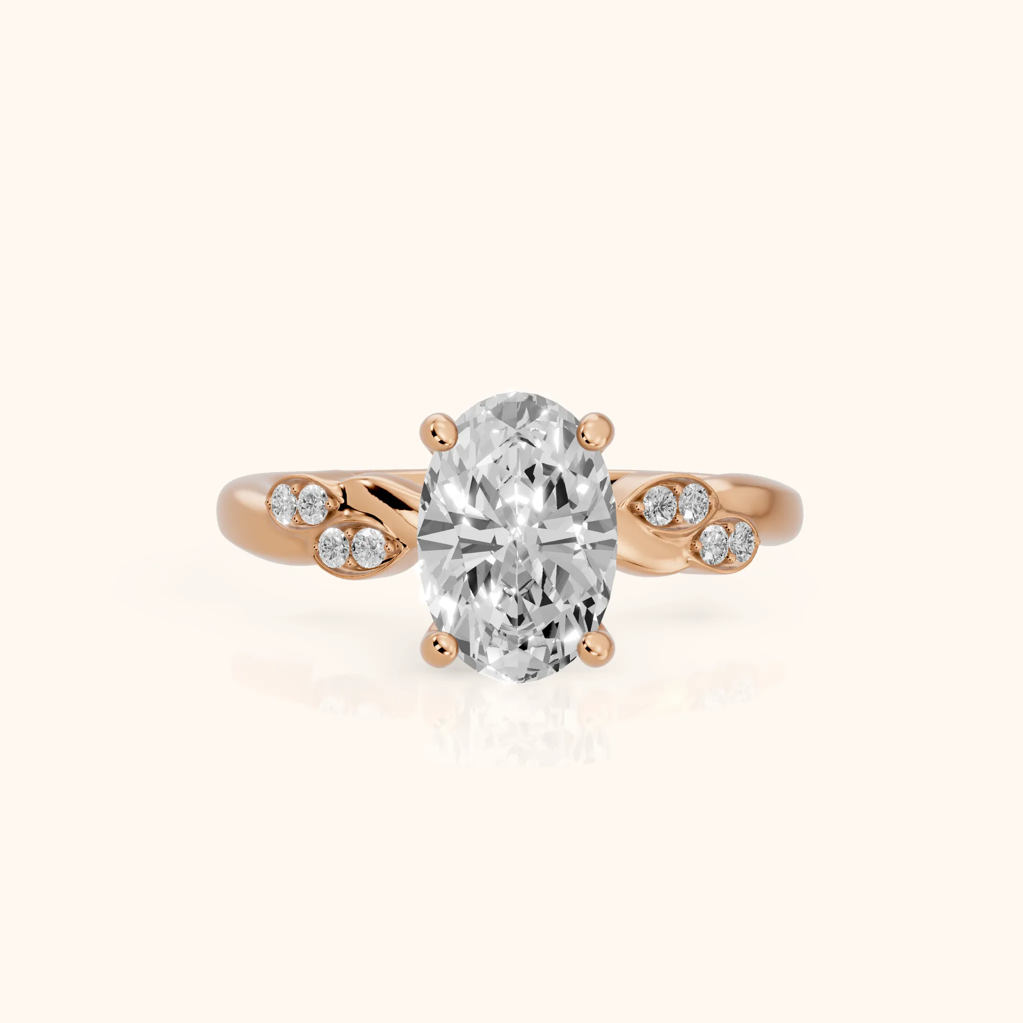 Robin Leaf Twist Oval Diamond Engagement Ring in Rose Gold — view 1