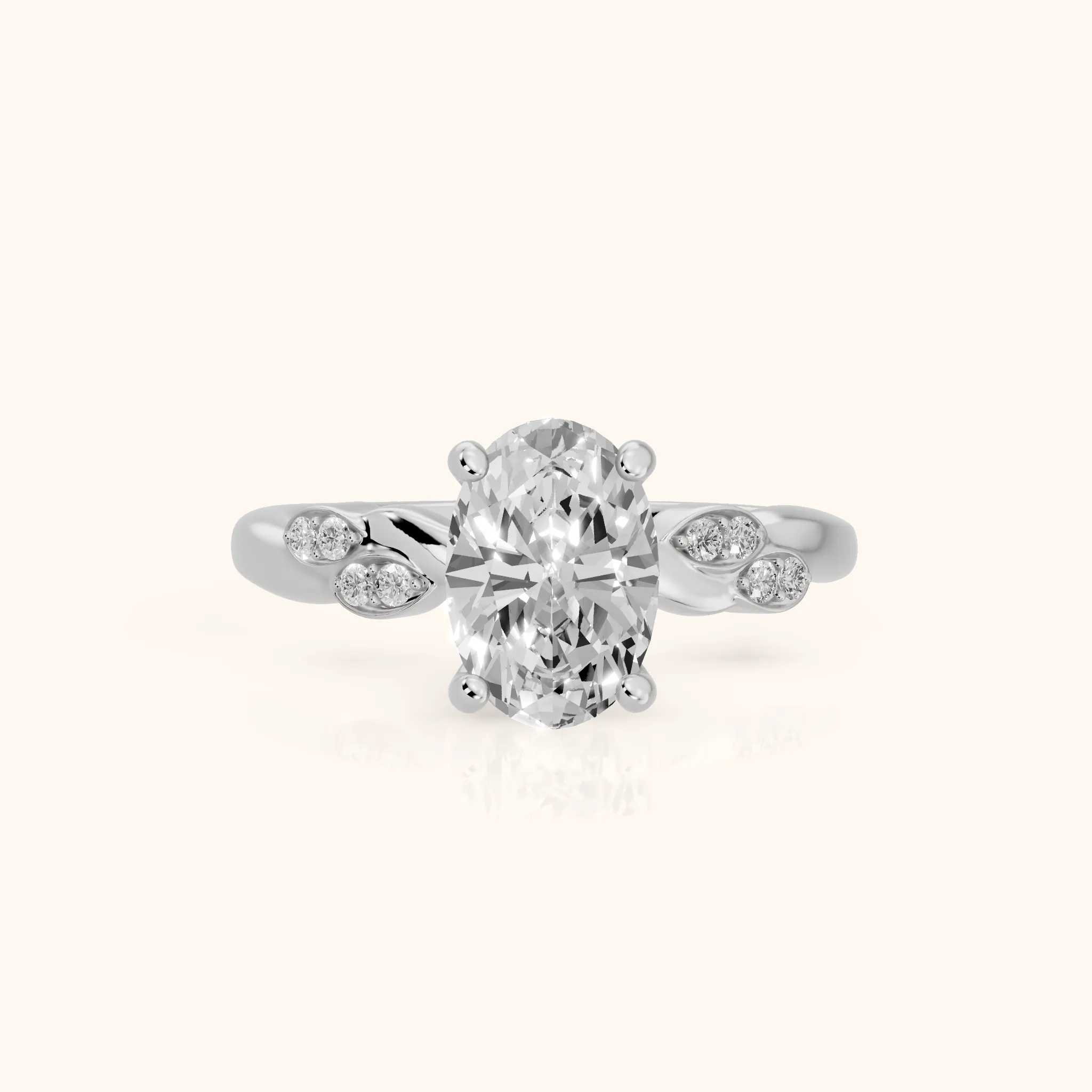 Robin Leaf Twist Oval Diamond Engagement Ring in Silver — view 1