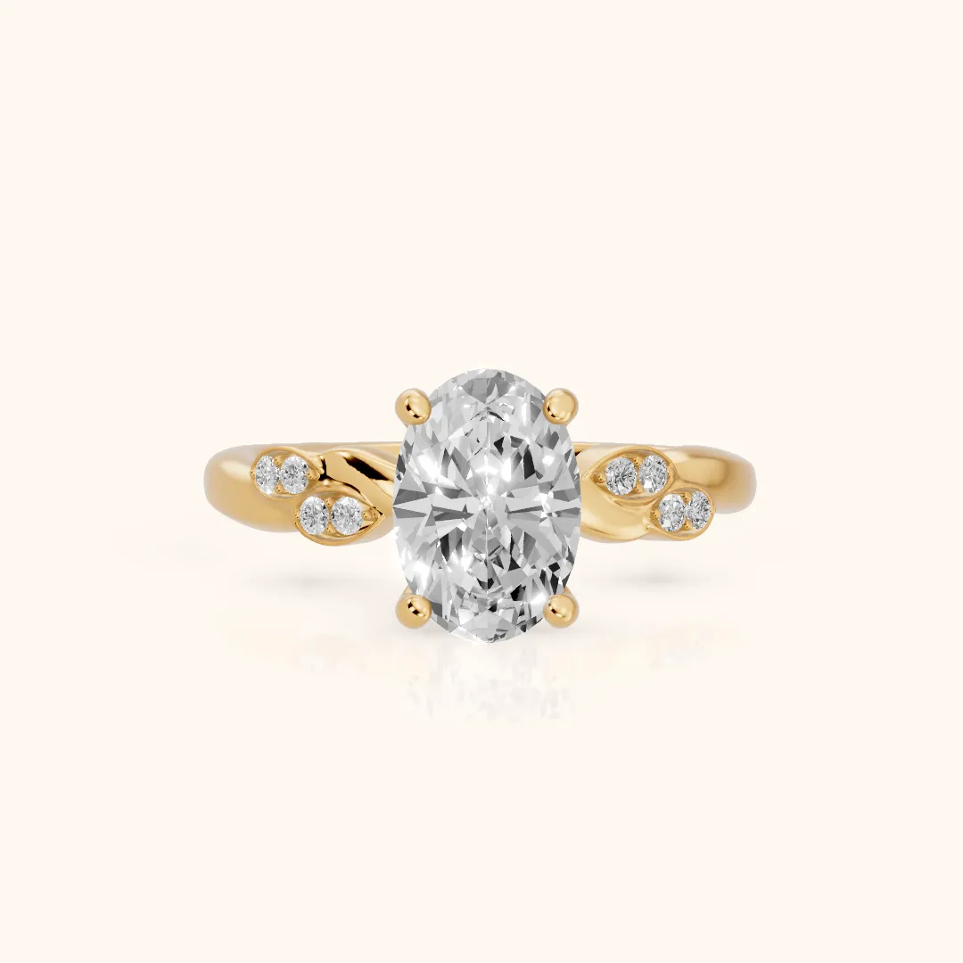 Robin Leaf Twist Oval Diamond Engagement Ring in Yellow Gold — view 2
