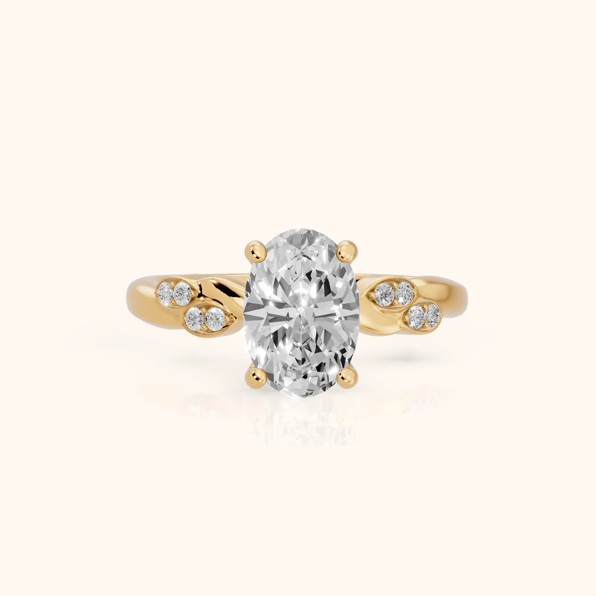 Robin Leaf Twist Oval Diamond Engagement Ring in Yellow Gold — view 1