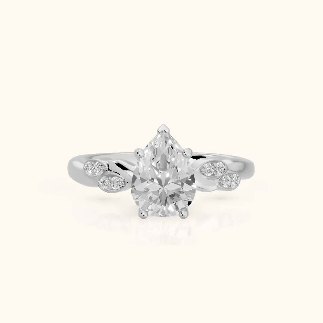 Robin Leaf Twist Pear Diamond Engagement Ring in Silver — view 2