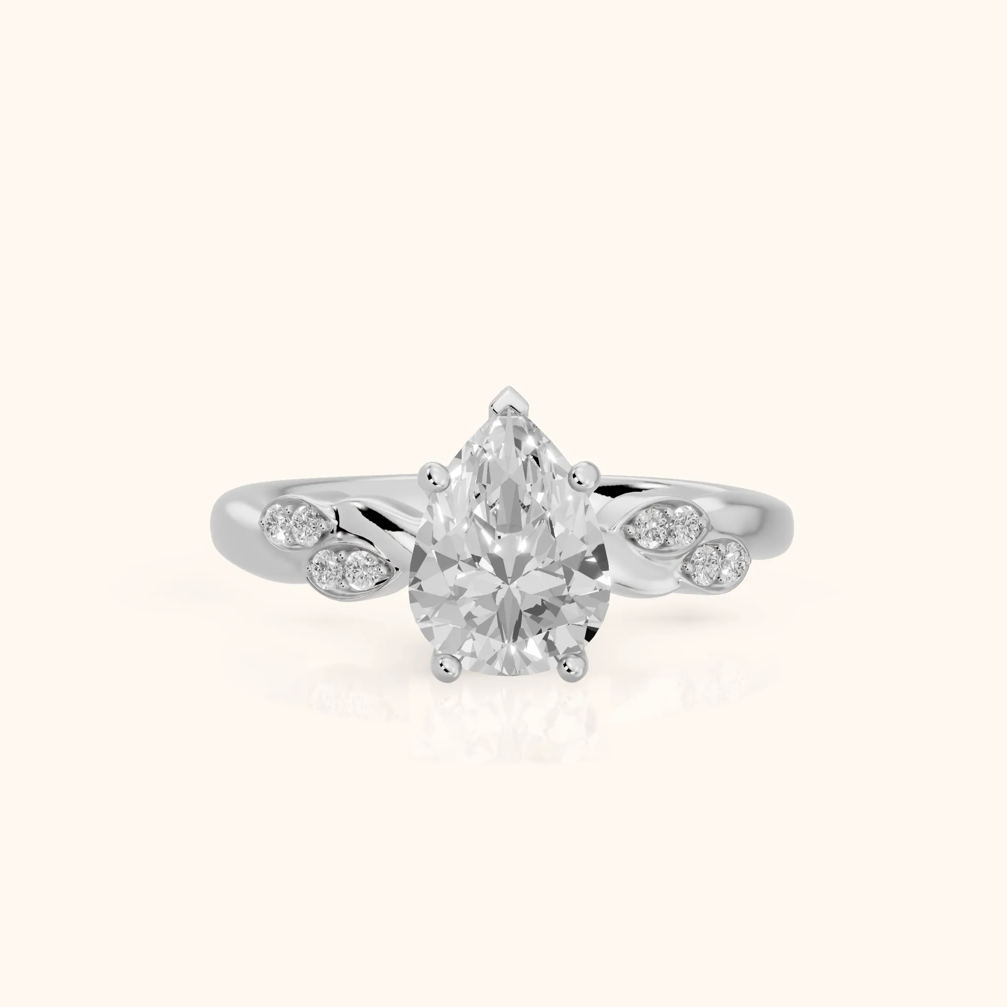 Robin Leaf Twist Pear Diamond Engagement Ring in Silver — view 1