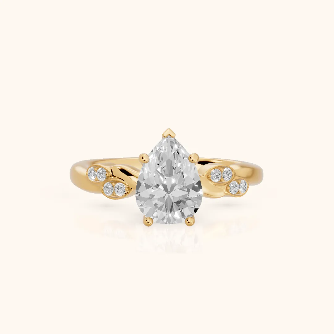 Robin Leaf Twist Pear Diamond Engagement Ring in Yellow Gold — view 2