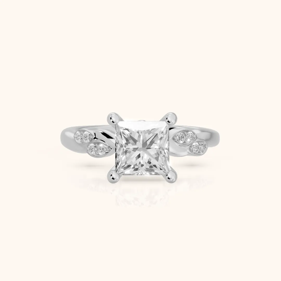 Robin Leaf Twist Princess Diamond Engagement Ring in Silver — view 2