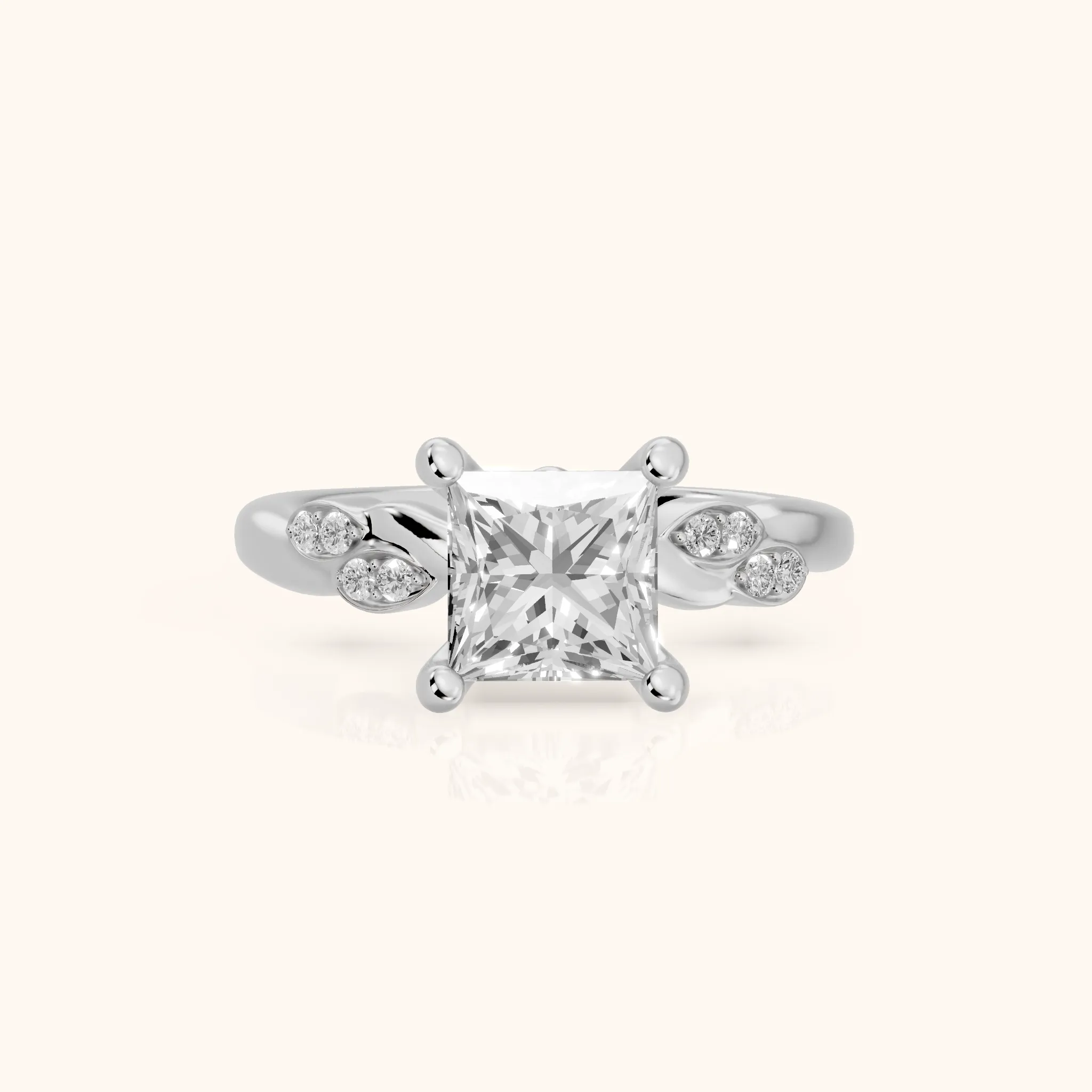 Robin Leaf Twist Princess Diamond Engagement Ring in Silver — view 1