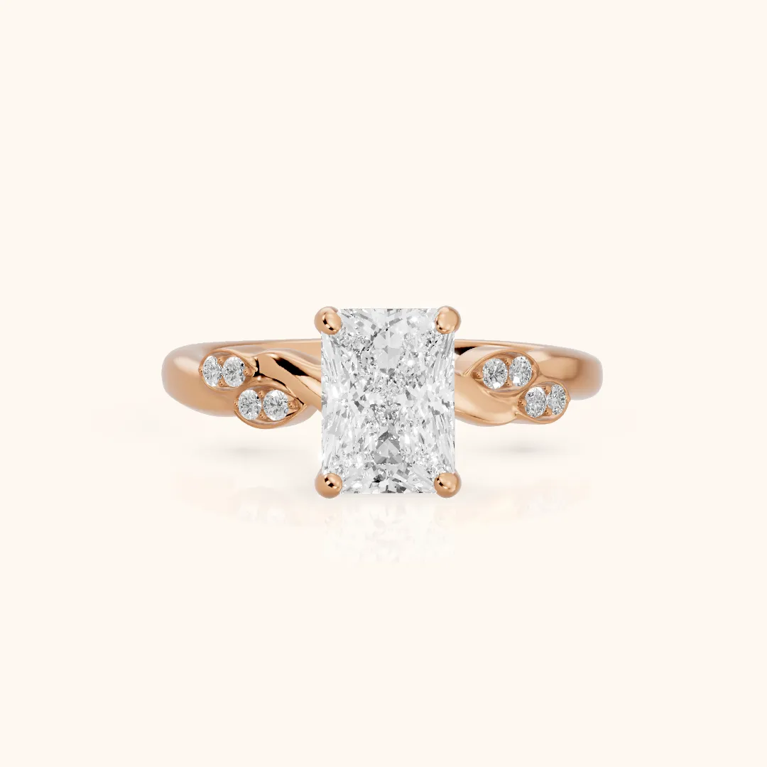Robin Leaf Twist Radiant Diamond Engagement Ring in Rose Gold — view 2