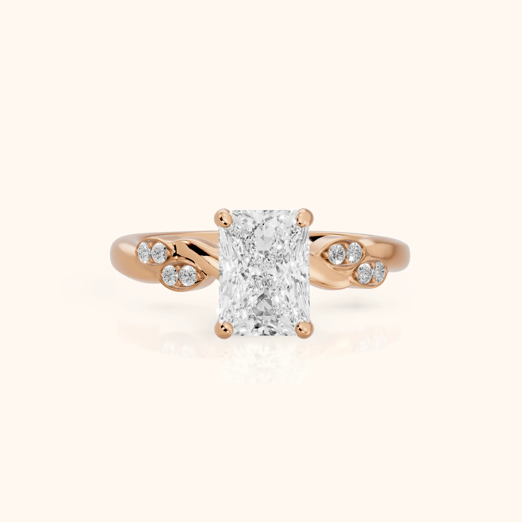 Robin Leaf Twist Radiant Diamond Engagement Ring in Rose Gold — view 1