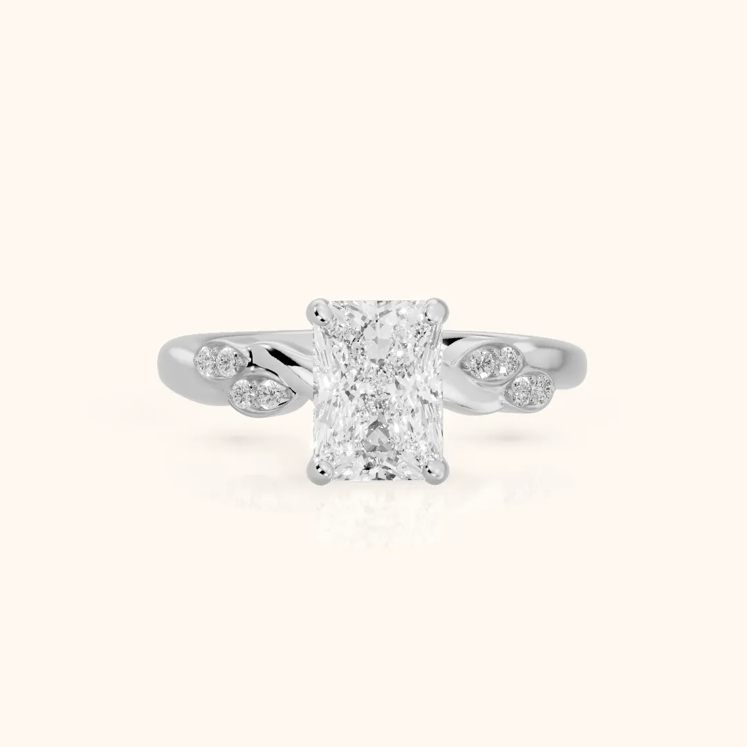 Robin Leaf Twist Radiant Diamond Engagement Ring in Silver — view 2