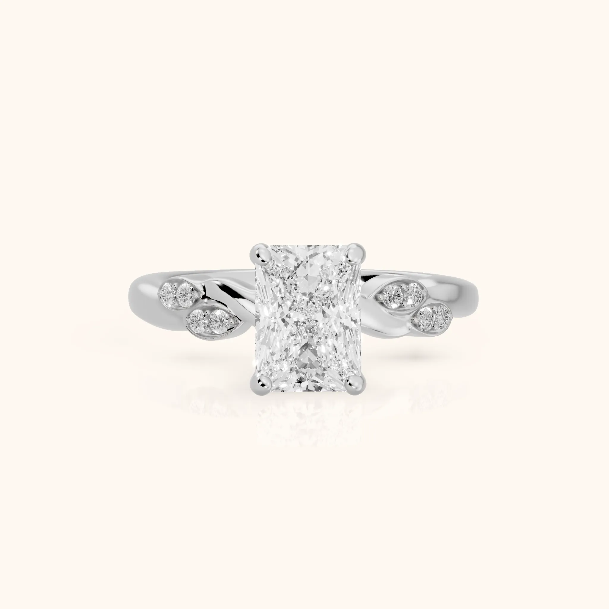 Robin Leaf Twist Radiant Diamond Engagement Ring in Silver — view 1