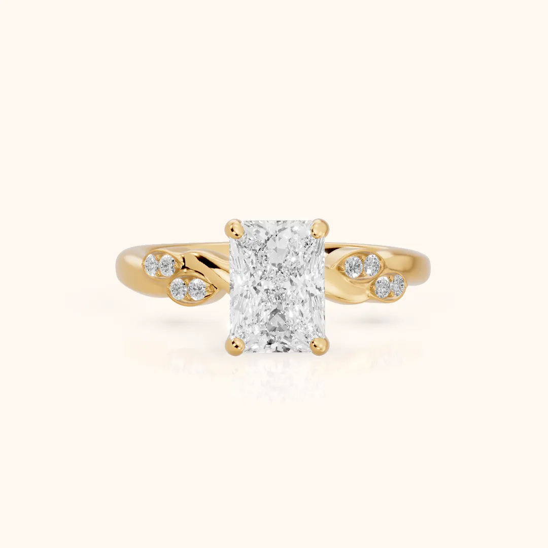Robin Leaf Twist Radiant Diamond Engagement Ring in Yellow Gold — view 2