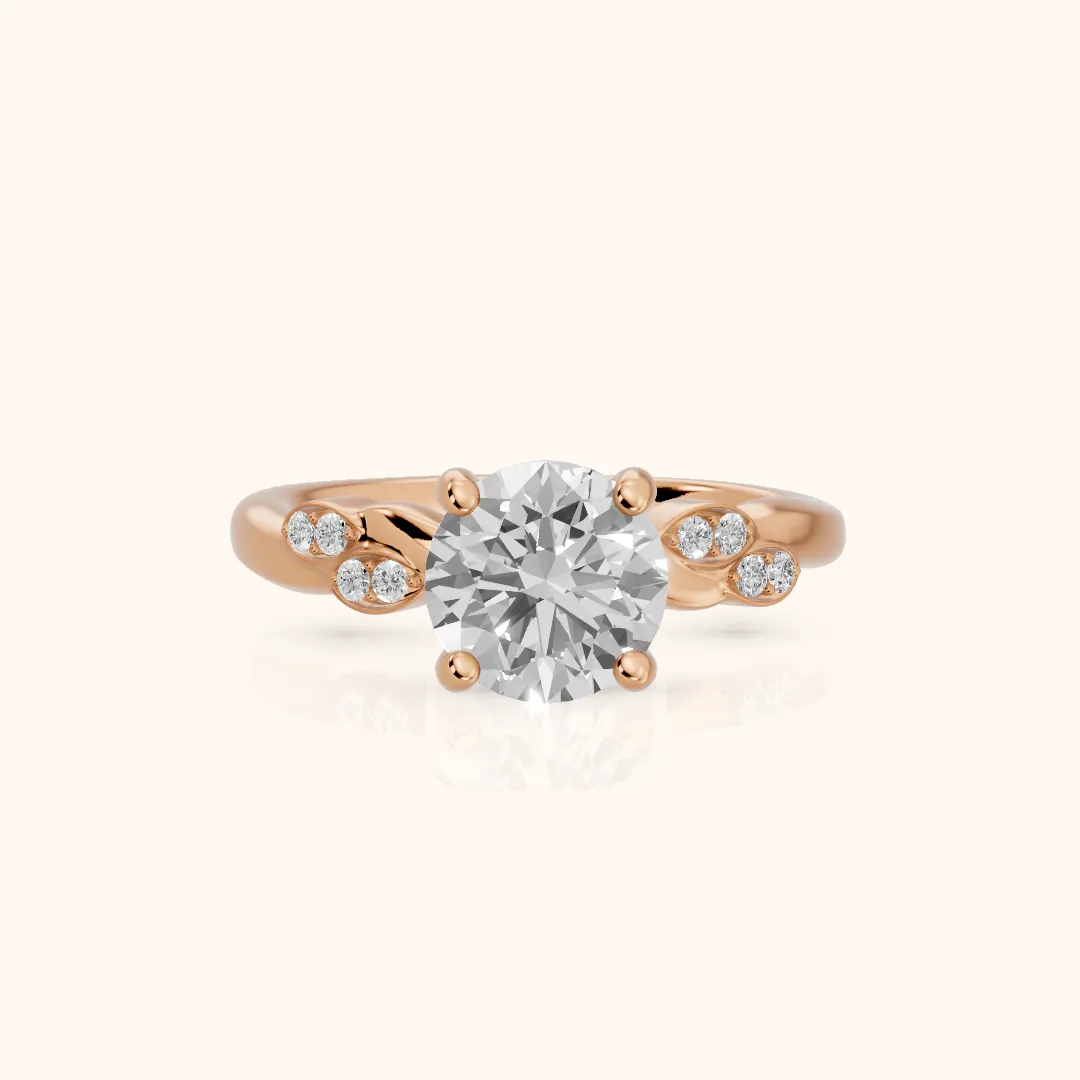 Robin Leaf Twist Round Diamond Engagement Ring in Rose Gold — view 2