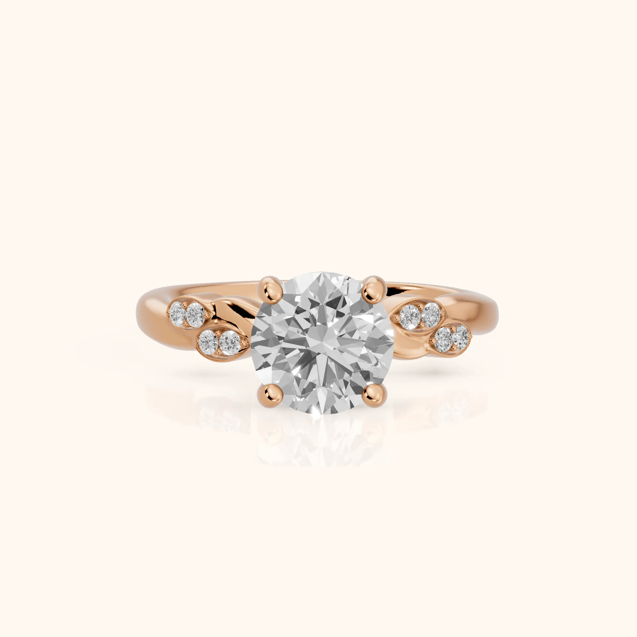 Robin Leaf Twist Round Diamond Engagement Ring in Rose Gold — view 1