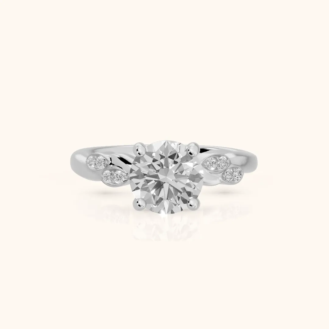 Robin Leaf Twist Round Diamond Engagement Ring in Silver — view 2