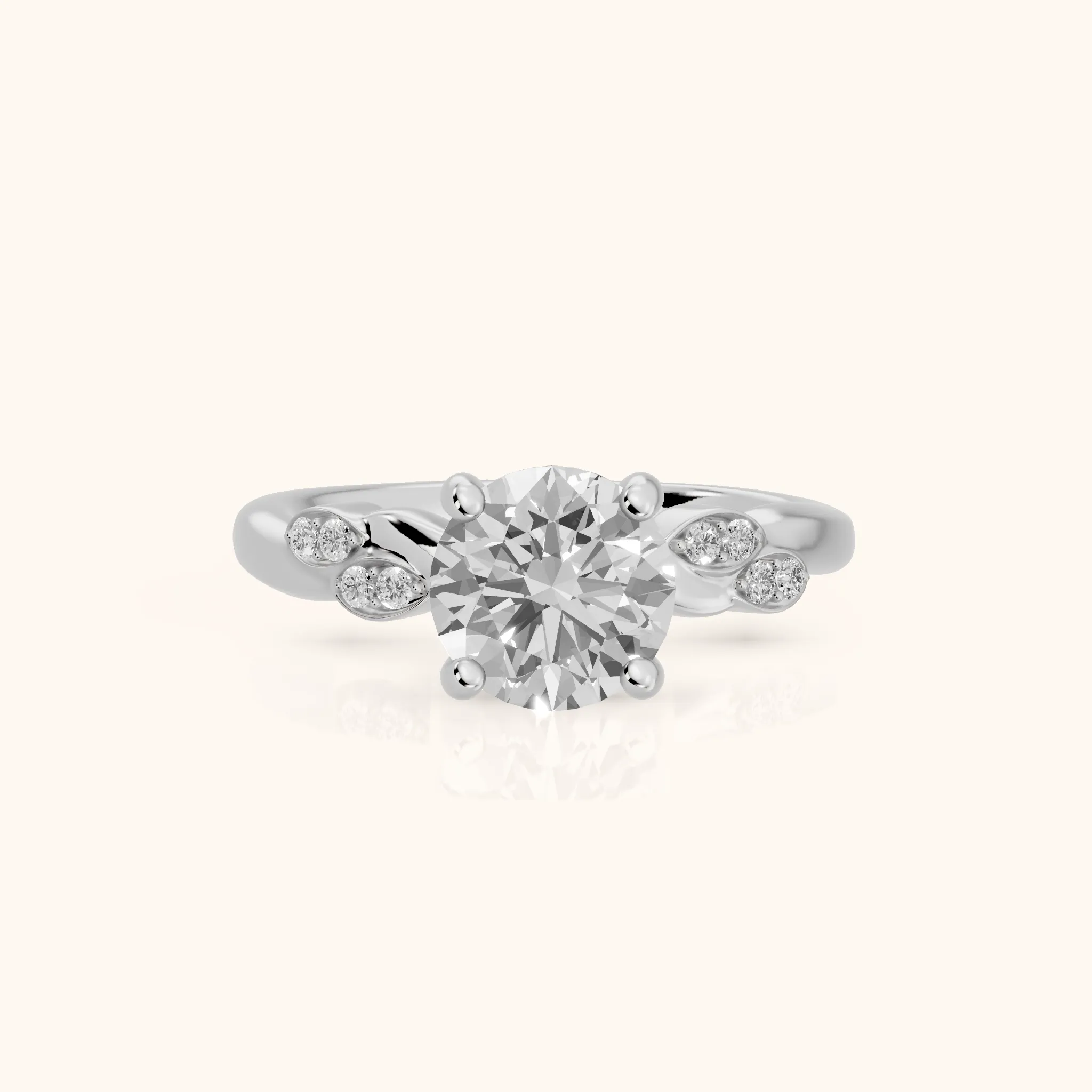 Robin Leaf Twist Round Diamond Engagement Ring in Silver — view 1