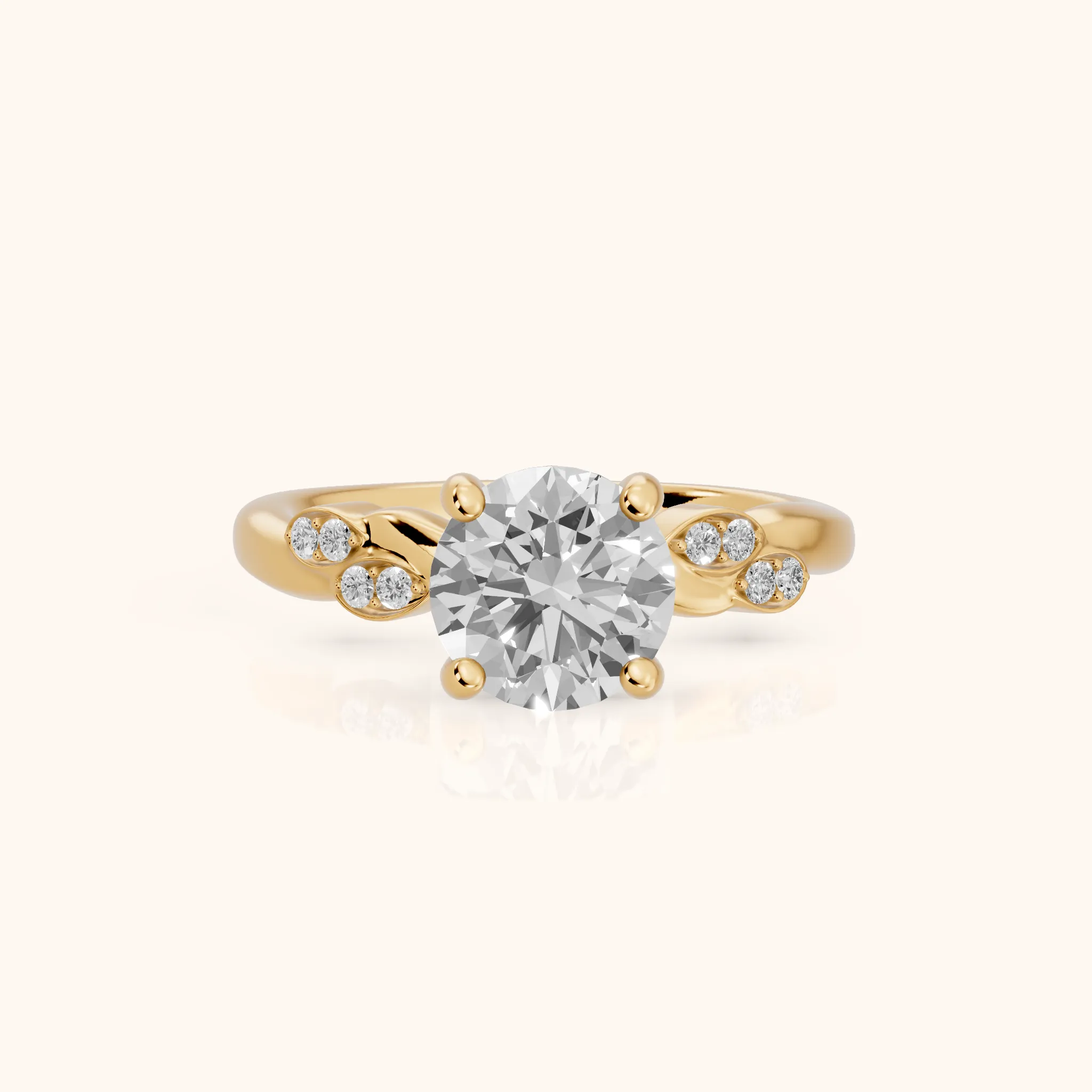 Robin Leaf Twist Round Diamond Engagement Ring in Yellow Gold — view 1