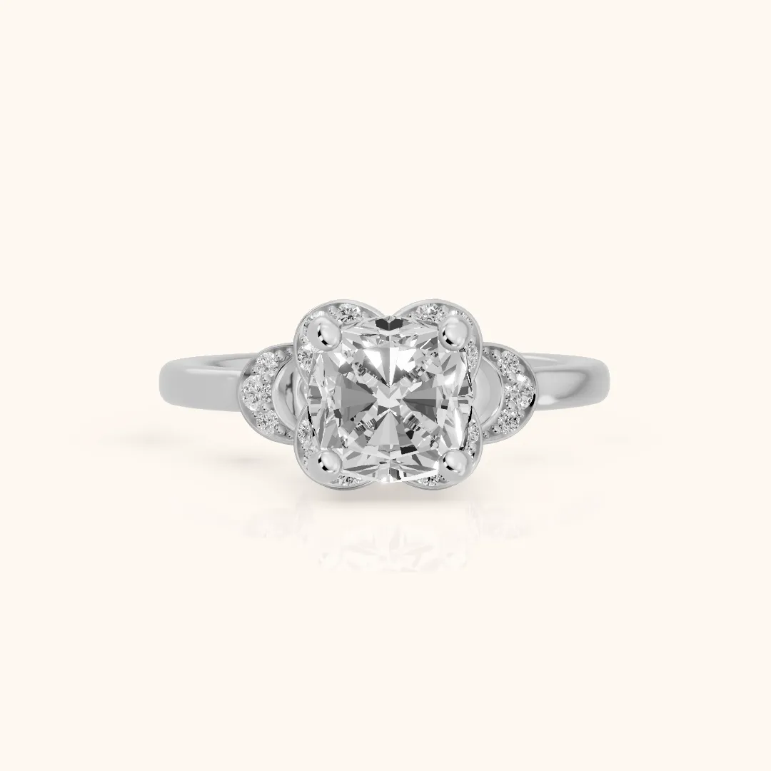 Ruth Floral Cluster Cushion Diamond Engagement Ring in Platinum — view 2