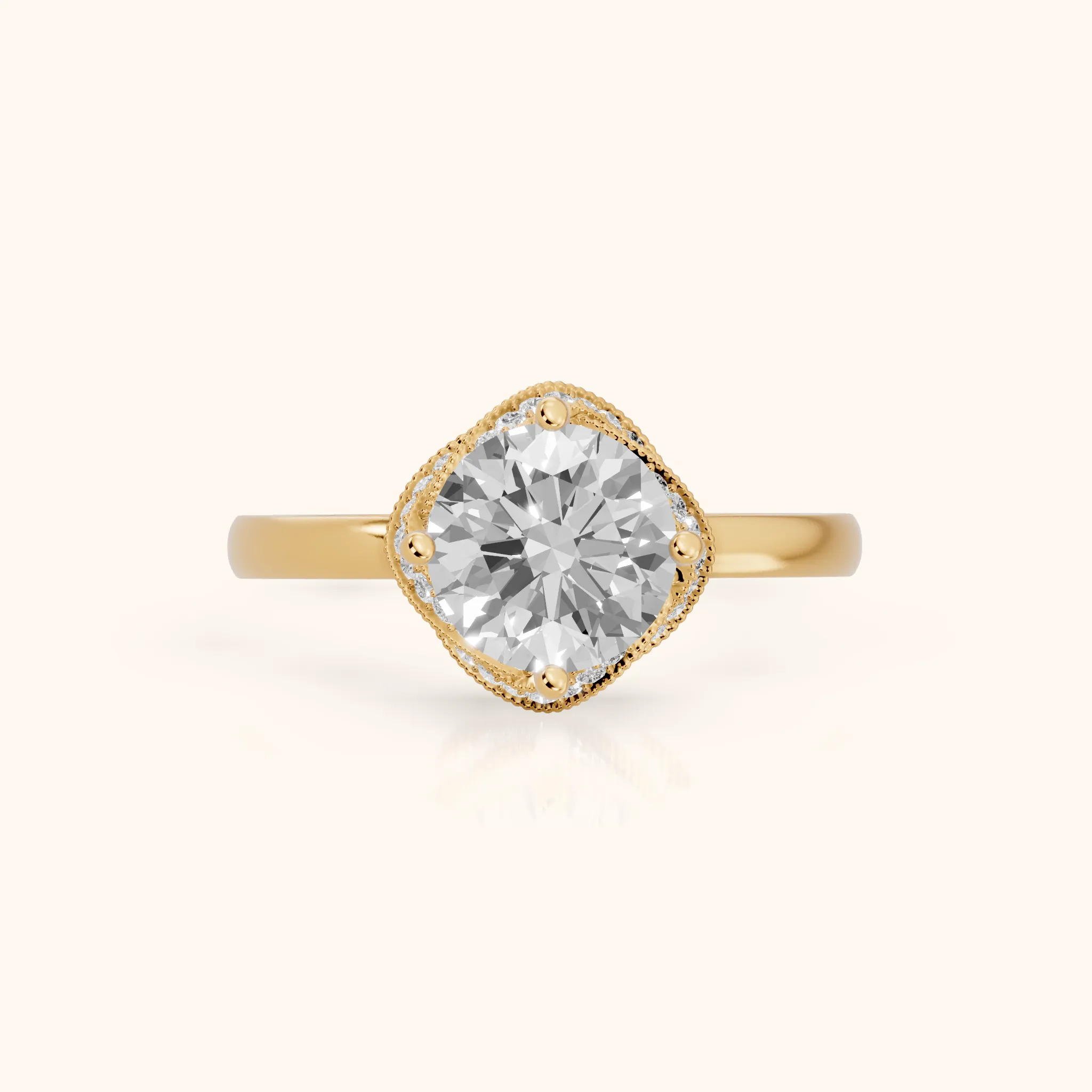 Sally Hidden Halo Milgrain Round Diamond Engagement Ring in Yellow Gold — view 1