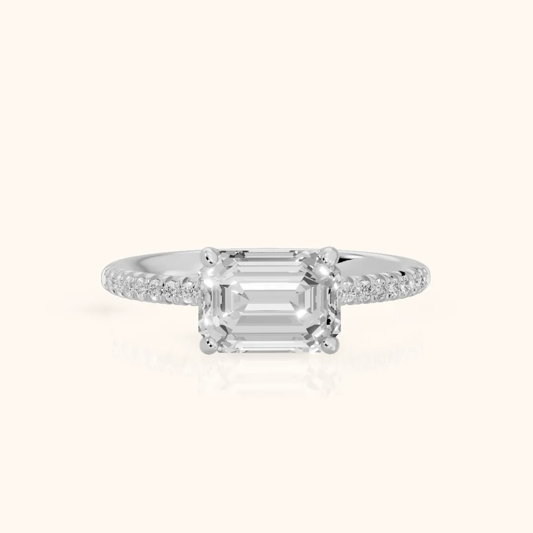 Sandy East-West Pavé Emerald Diamond Engagement Ring in Silver — view 2