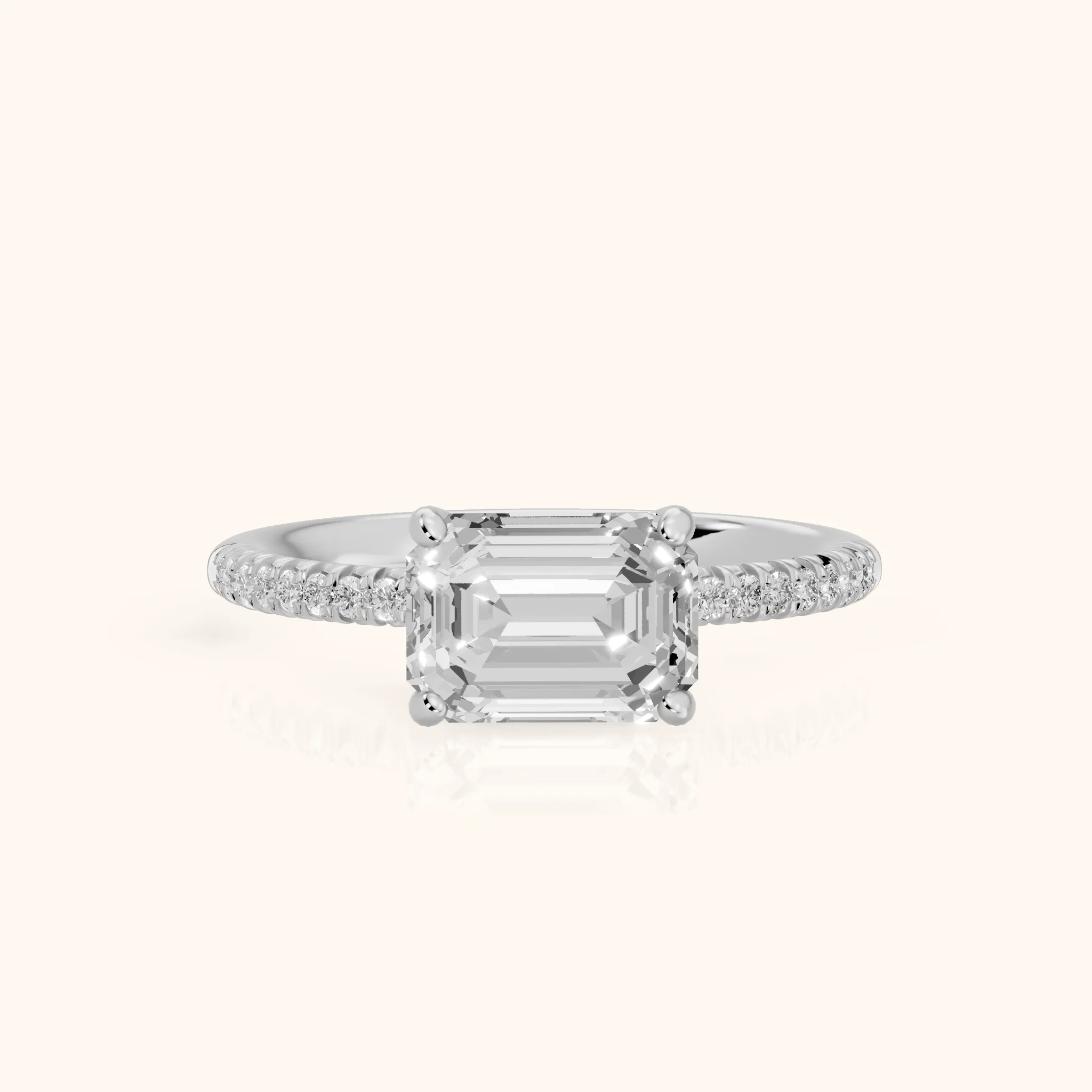 Sandy East-West Pavé Emerald Diamond Engagement Ring in Silver — view 1