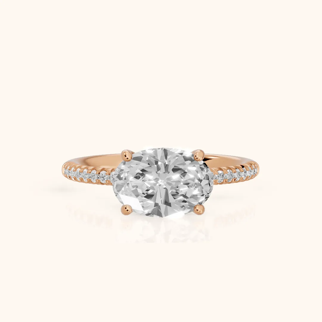 Sandy East-West Pavé Oval Diamond Engagement Ring in Rose Gold — view 2