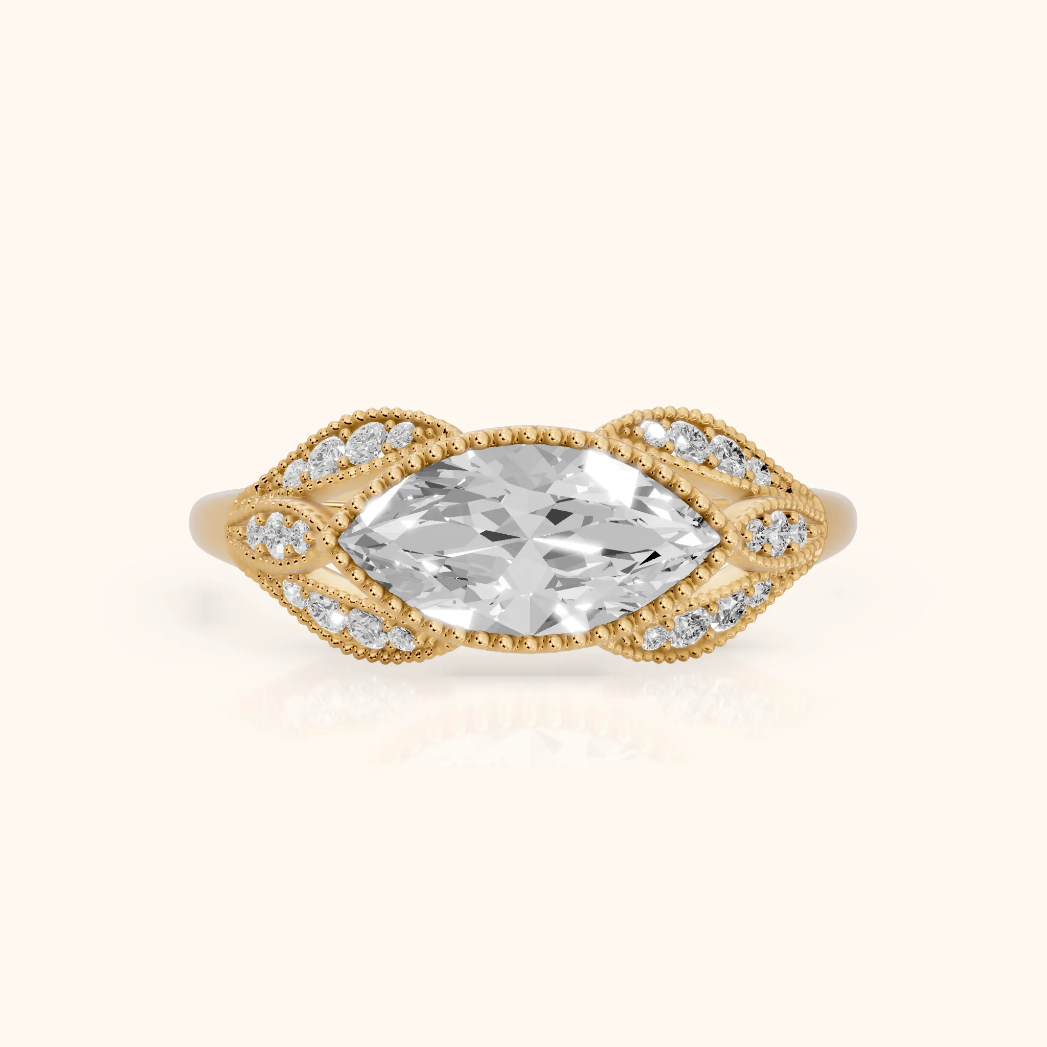 Sara East-West Vintage Marquise Diamond Engagement Ring in Yellow Gold — view 1