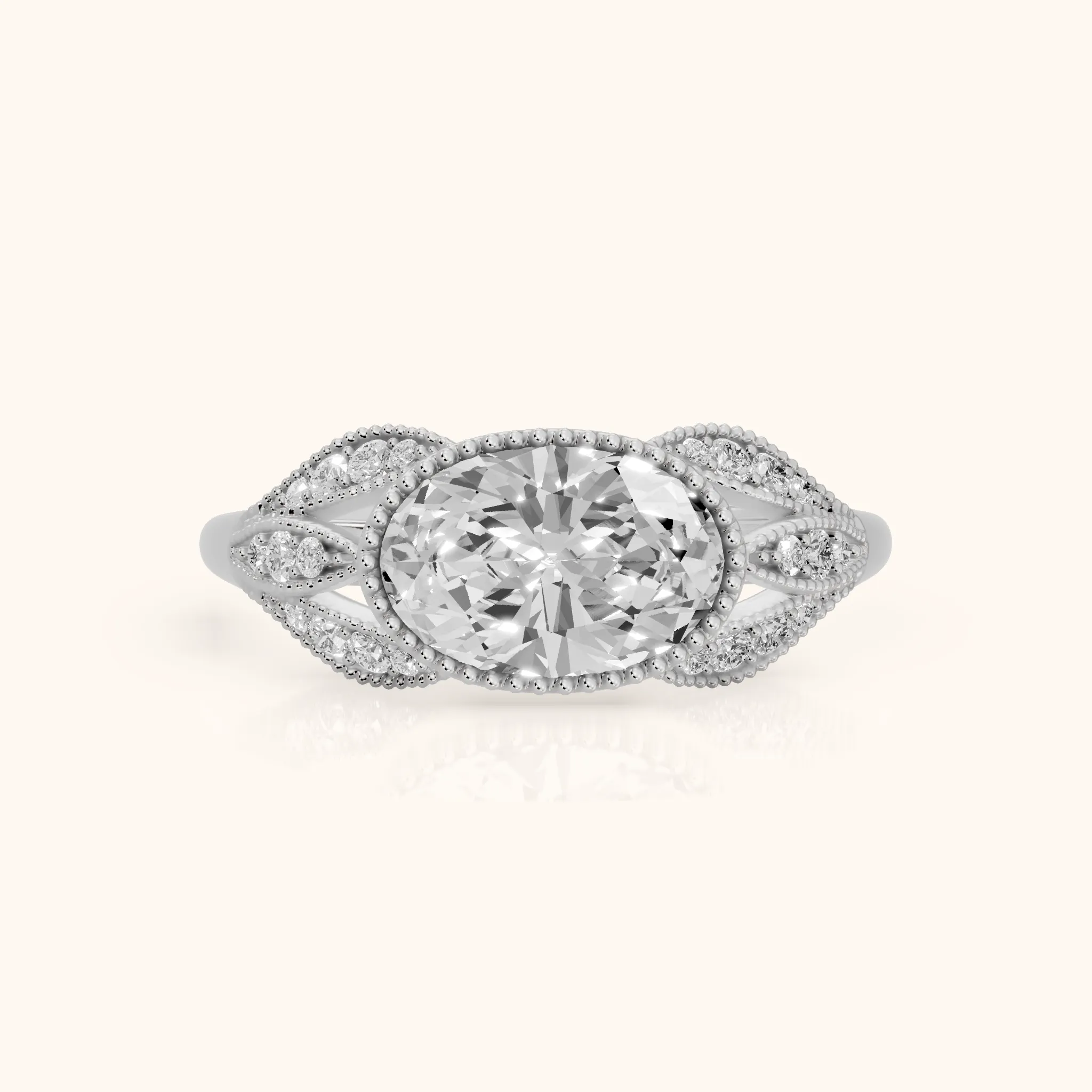 Sara East-West Vintage Oval Diamond Engagement Ring in White Gold — view 1