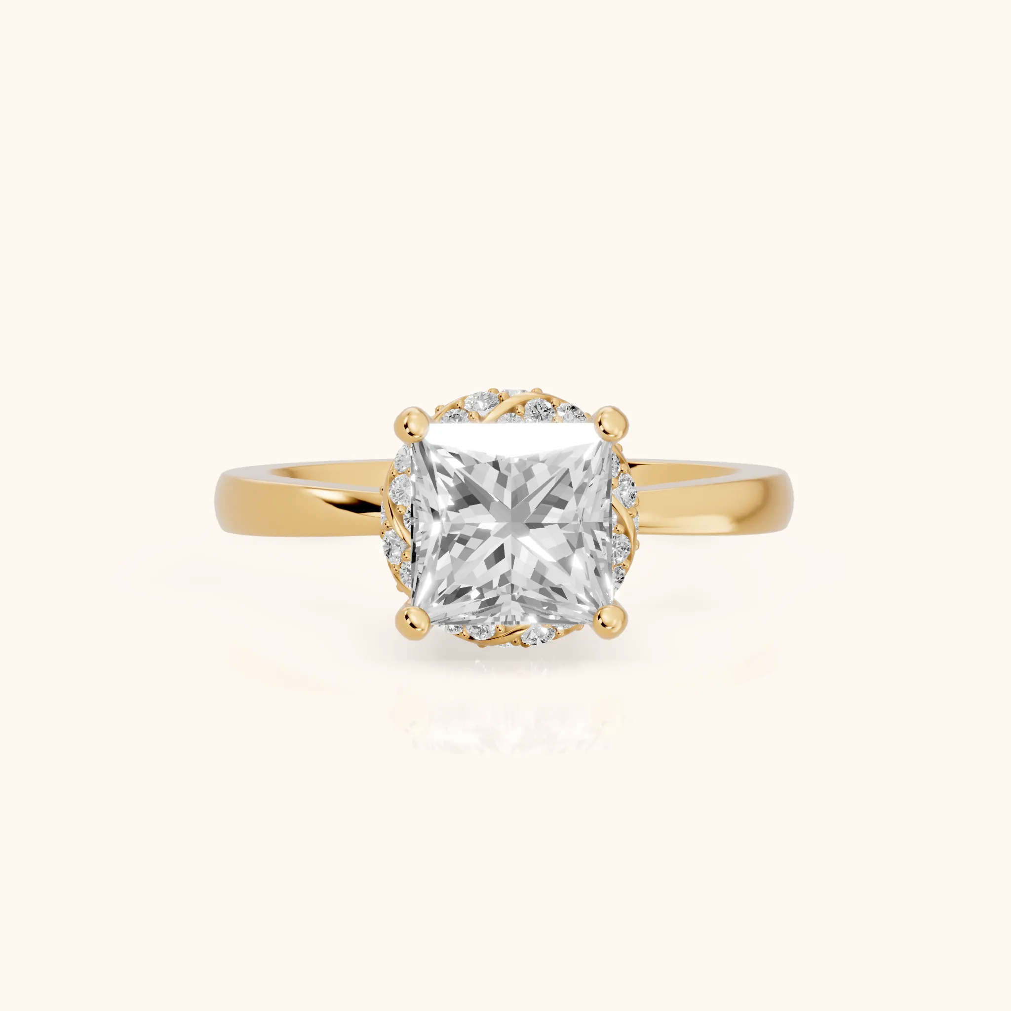 Susie Hidden Halo Twist Princess Diamond Engagement Ring in Yellow Gold — view 1