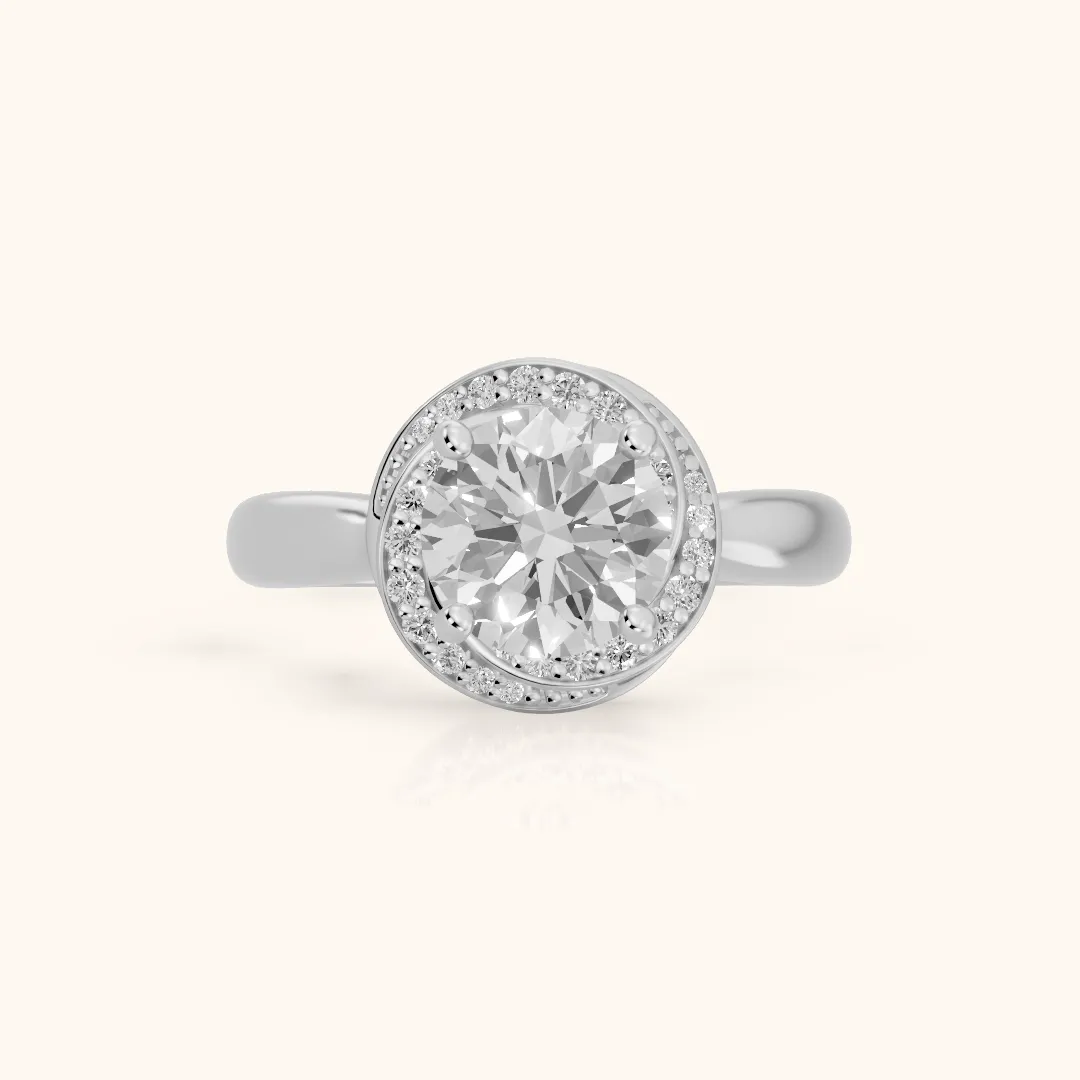 Tina Milgrain Halo Round Diamond Engagement Ring in White Gold — view 2