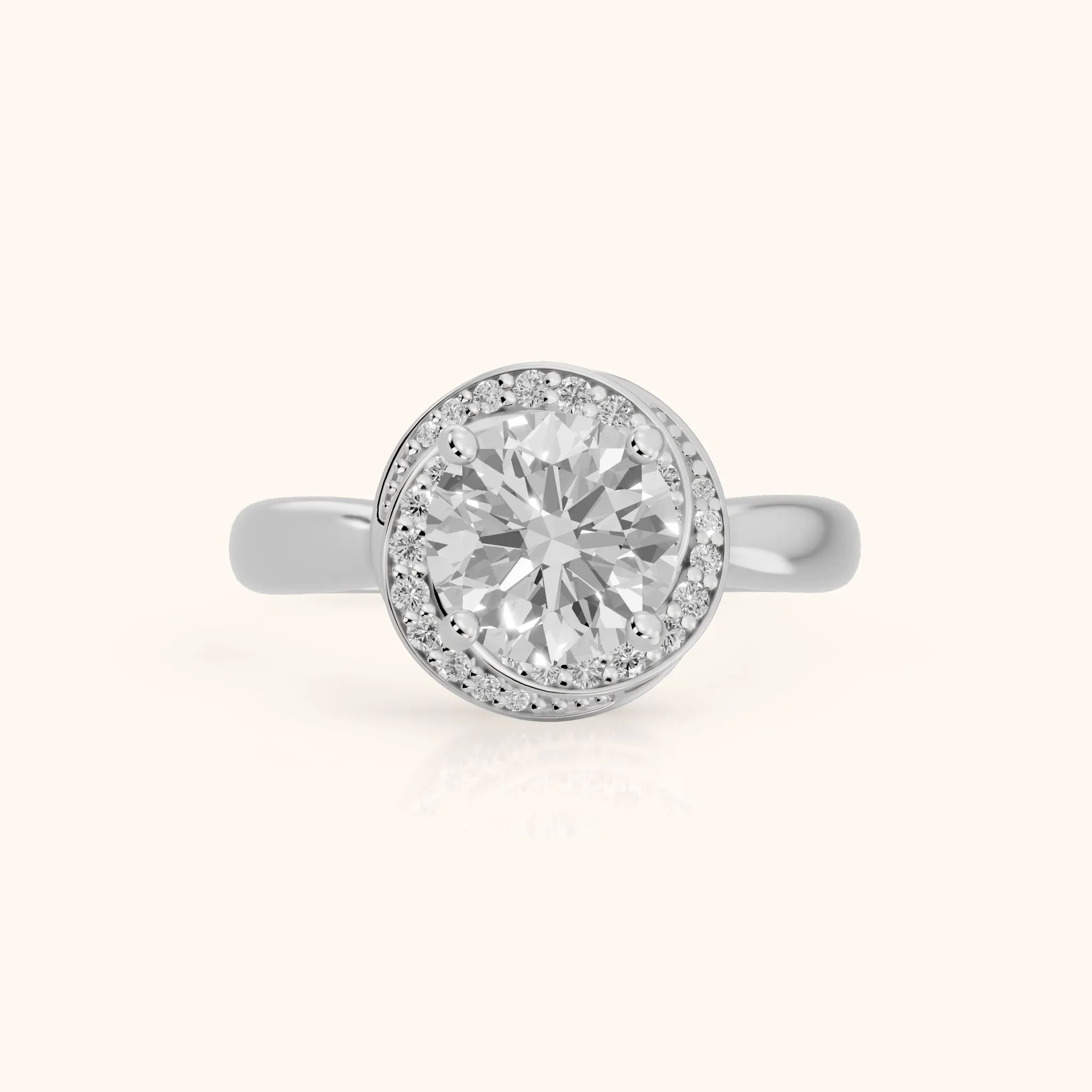 Tina Milgrain Halo Round Diamond Engagement Ring in White Gold — view 1