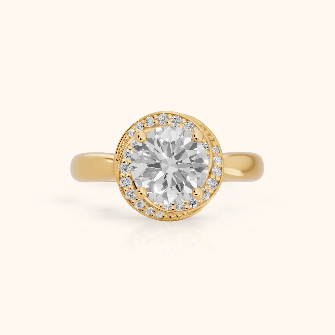 Tina Milgrain Halo Round Diamond Engagement Ring in Yellow Gold — view 2