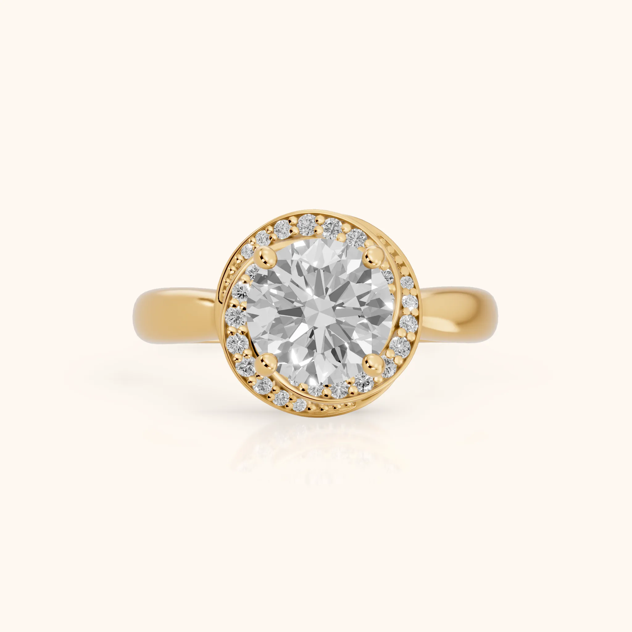 Tina Milgrain Halo Round Diamond Engagement Ring in Yellow Gold — view 1